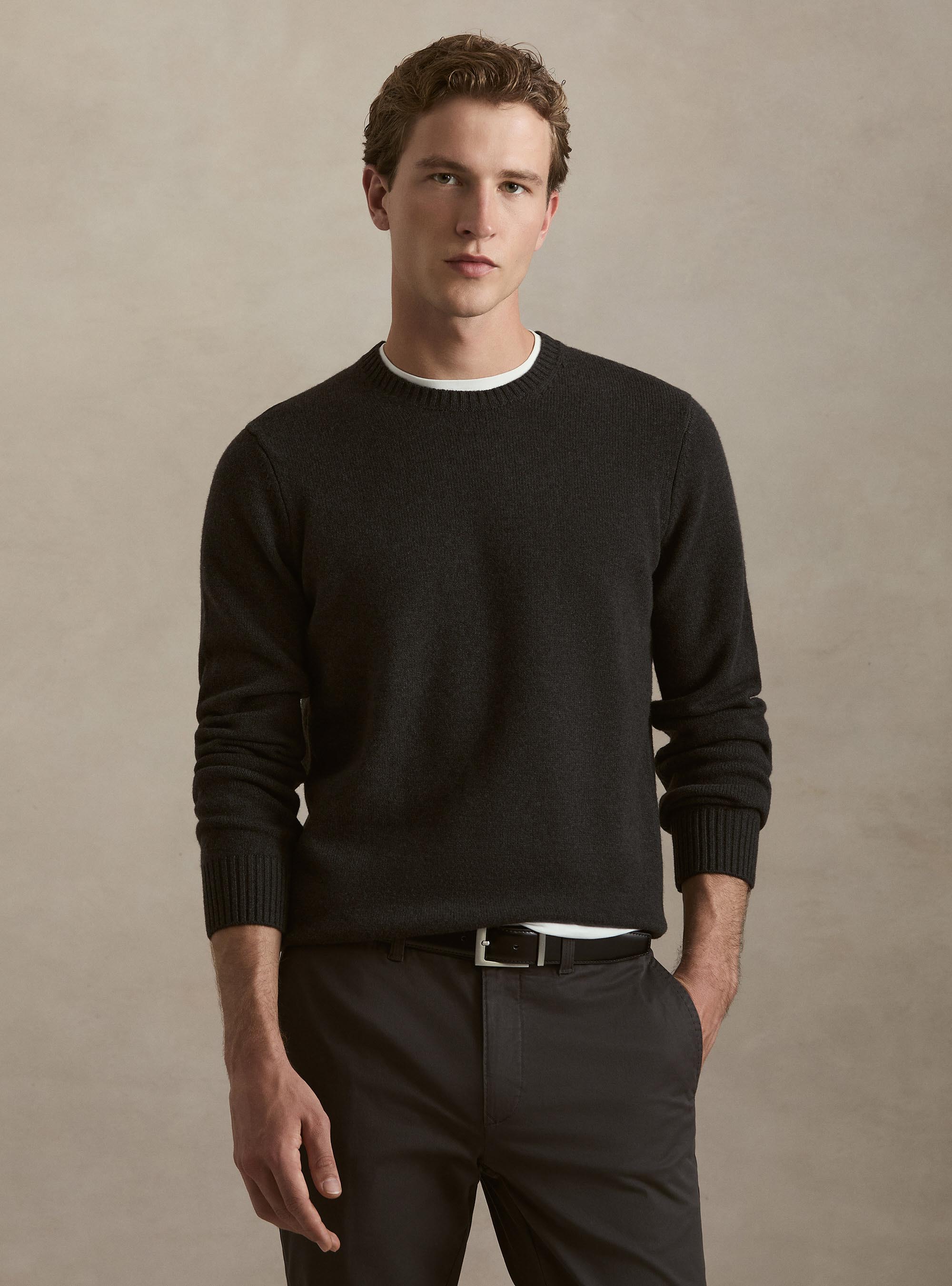 Maglia girocollo in misto lana e cashmere, ASFALTO