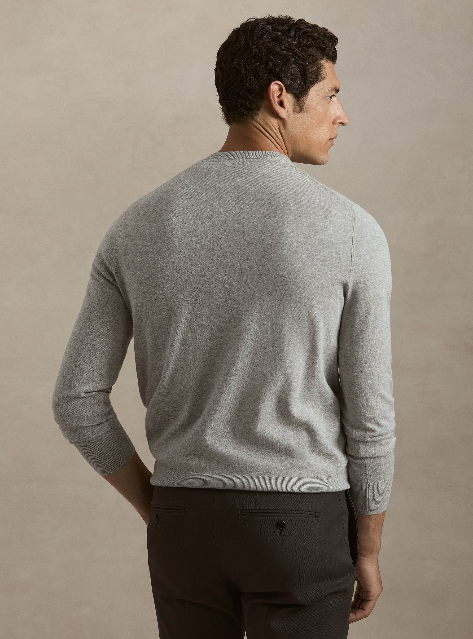 Rundhalspullover aus Baumwolle, Seide und Kaschmir, GRIGIO CHIARO MEL 0150C