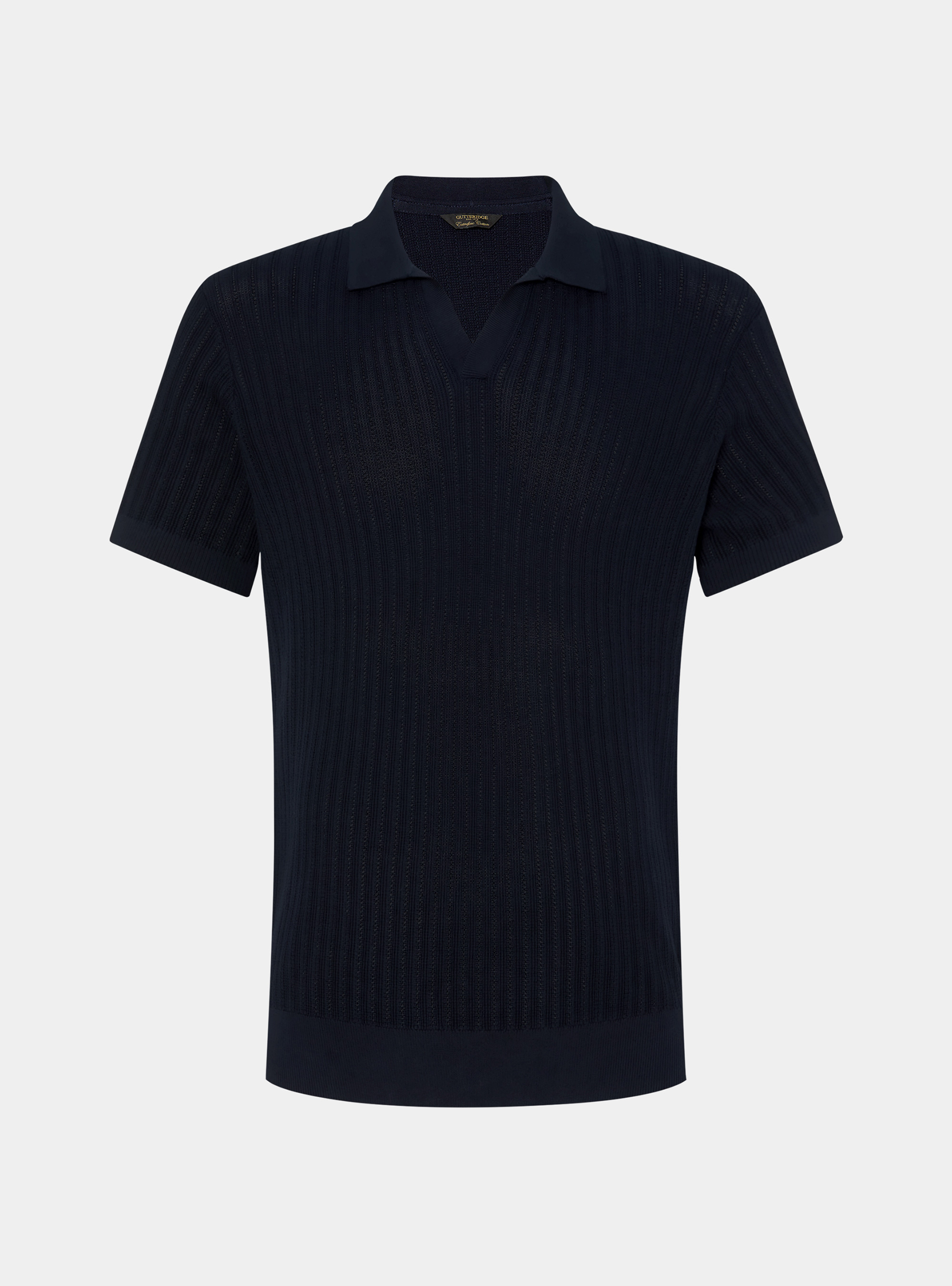 Polo de punto perforado sin botones en algod&oacute;n extrafino, AZUL MARINO