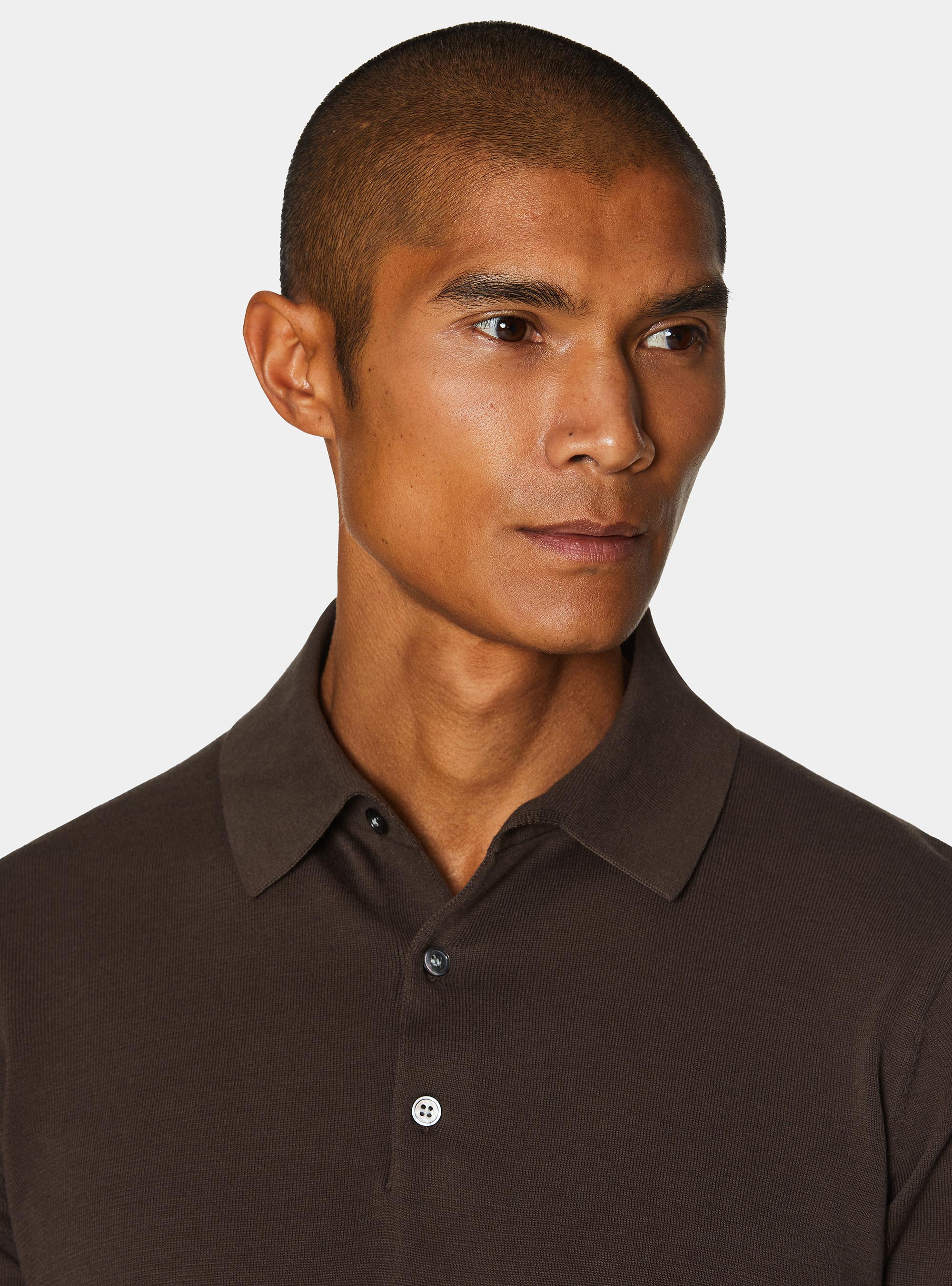 Extra-fine cotton knit polo shirt, BROWN