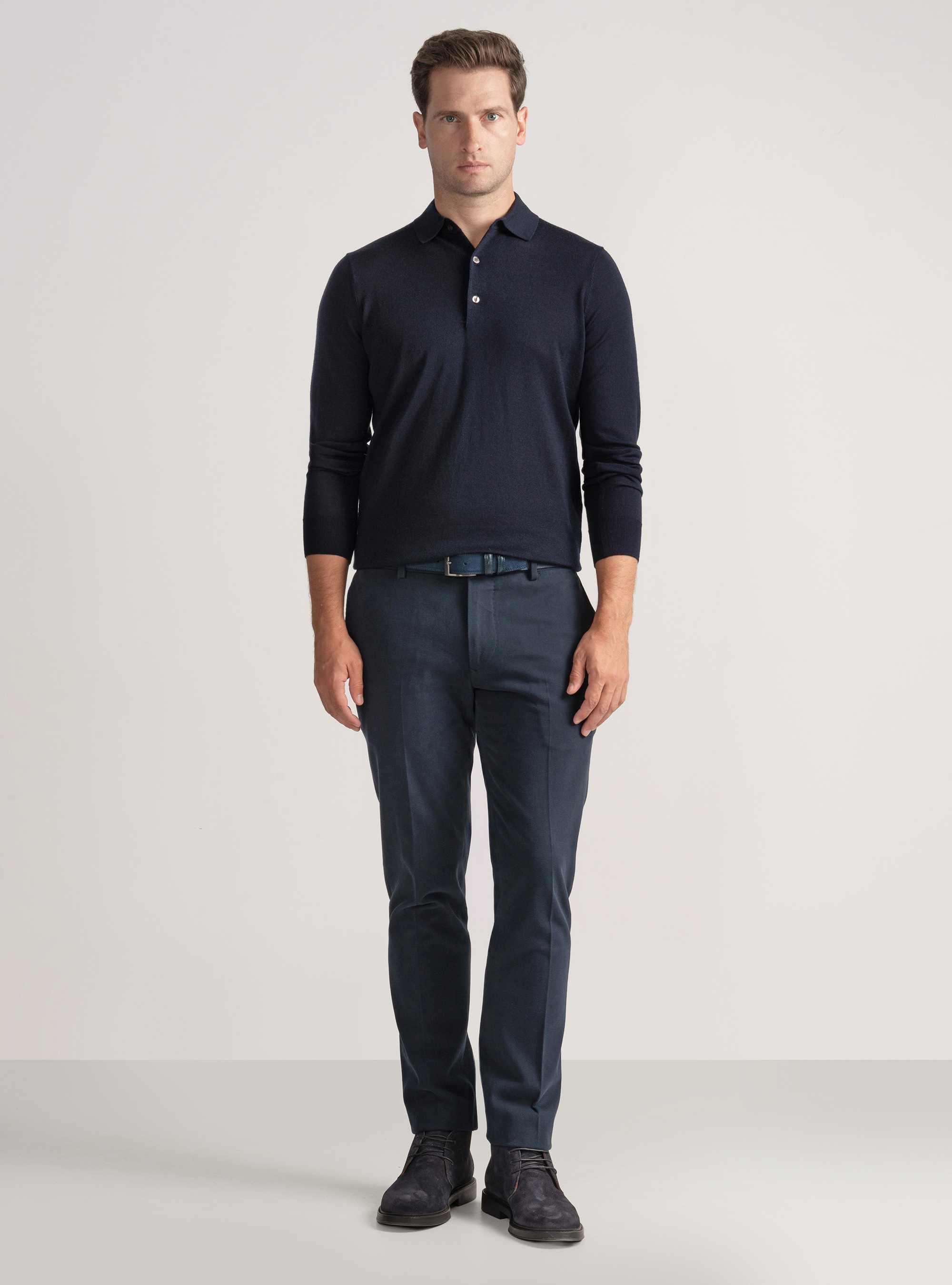 Pantaloni in twill di cotone e cashmere, BLU NAVY