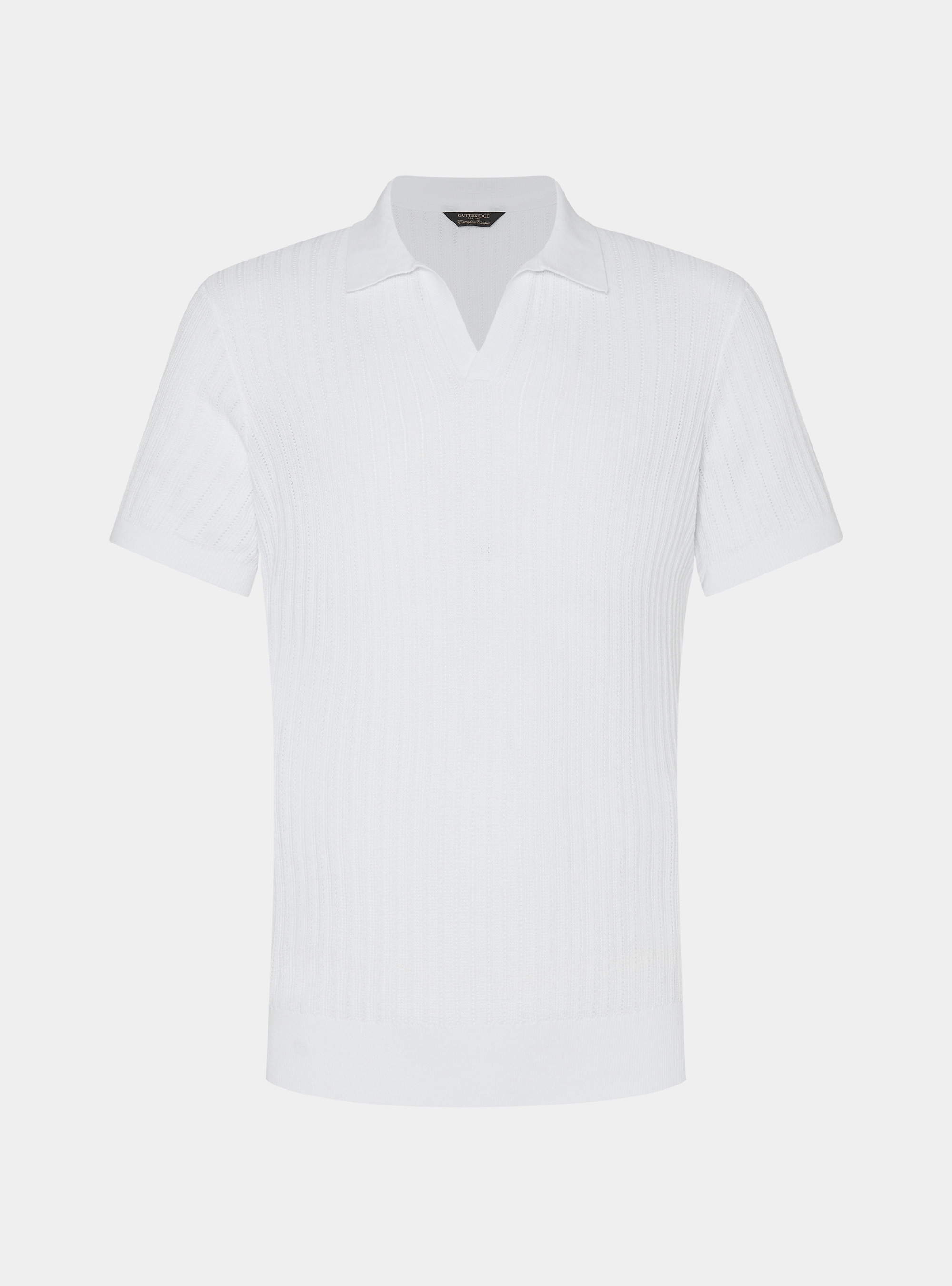 Perforated knit polo shirt without buttons in extra-fine cotton, WHITE