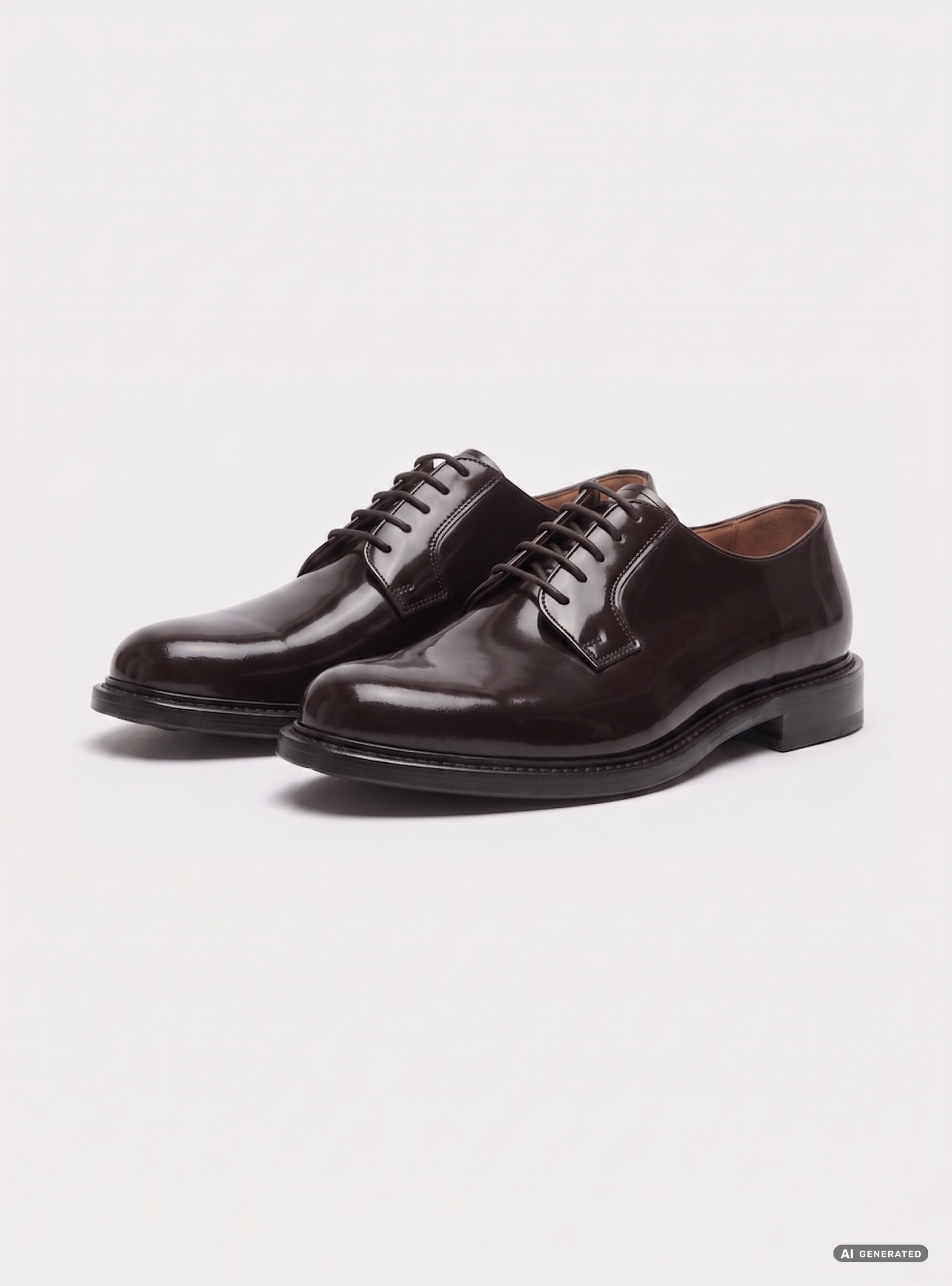Derbies &agrave; lacets en cuir poli, MARRON