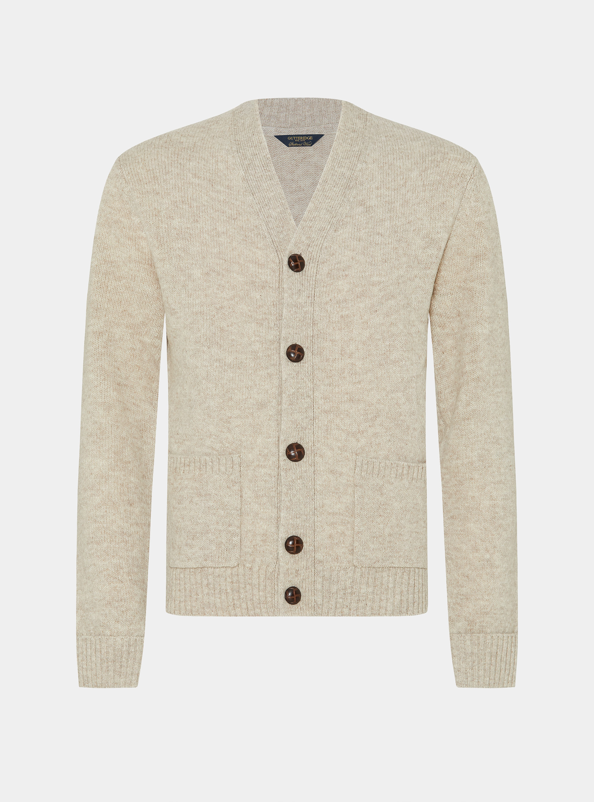 Shetland wool knit cardigan, ECRU