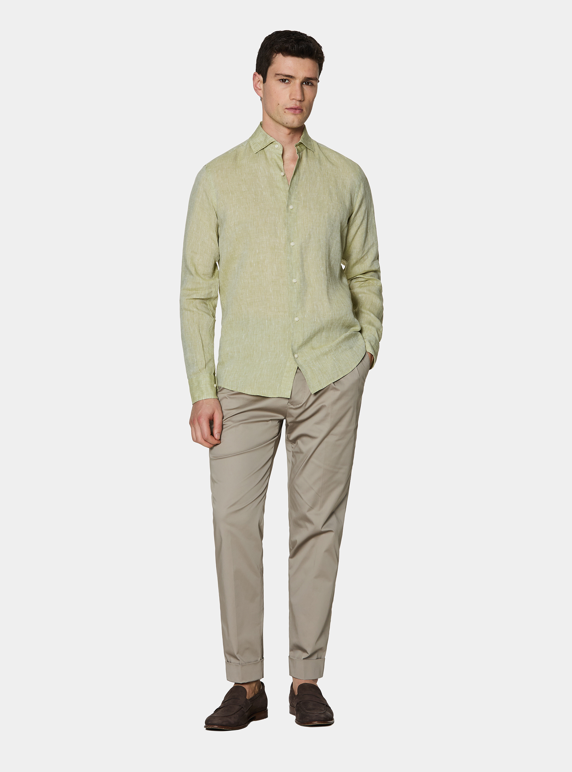 Camisa de lino puro, VERDE PISTACCHIO 0616C