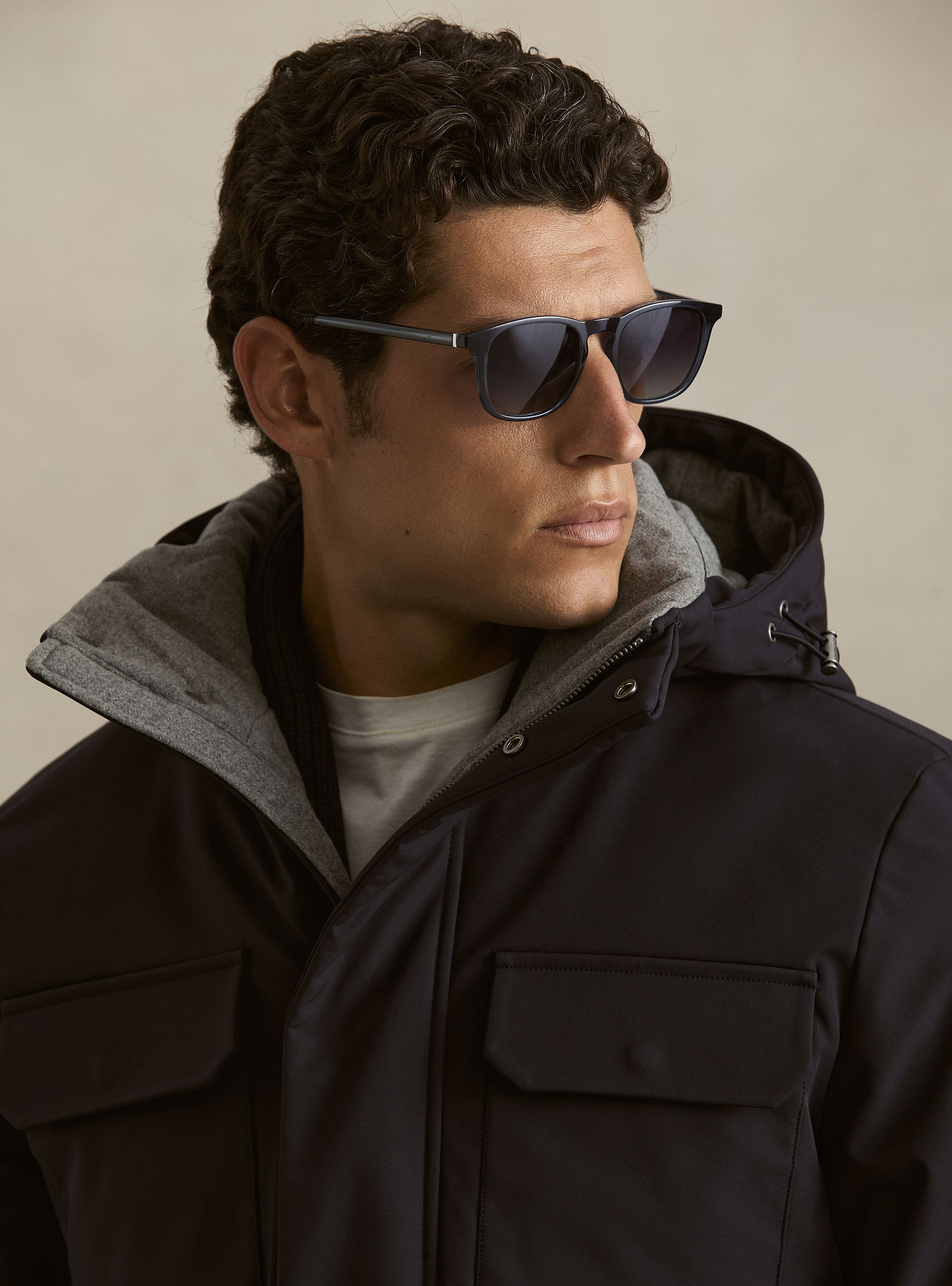 Blouson technique &agrave; capuche avec cordon de serrage, BLEU MARINE