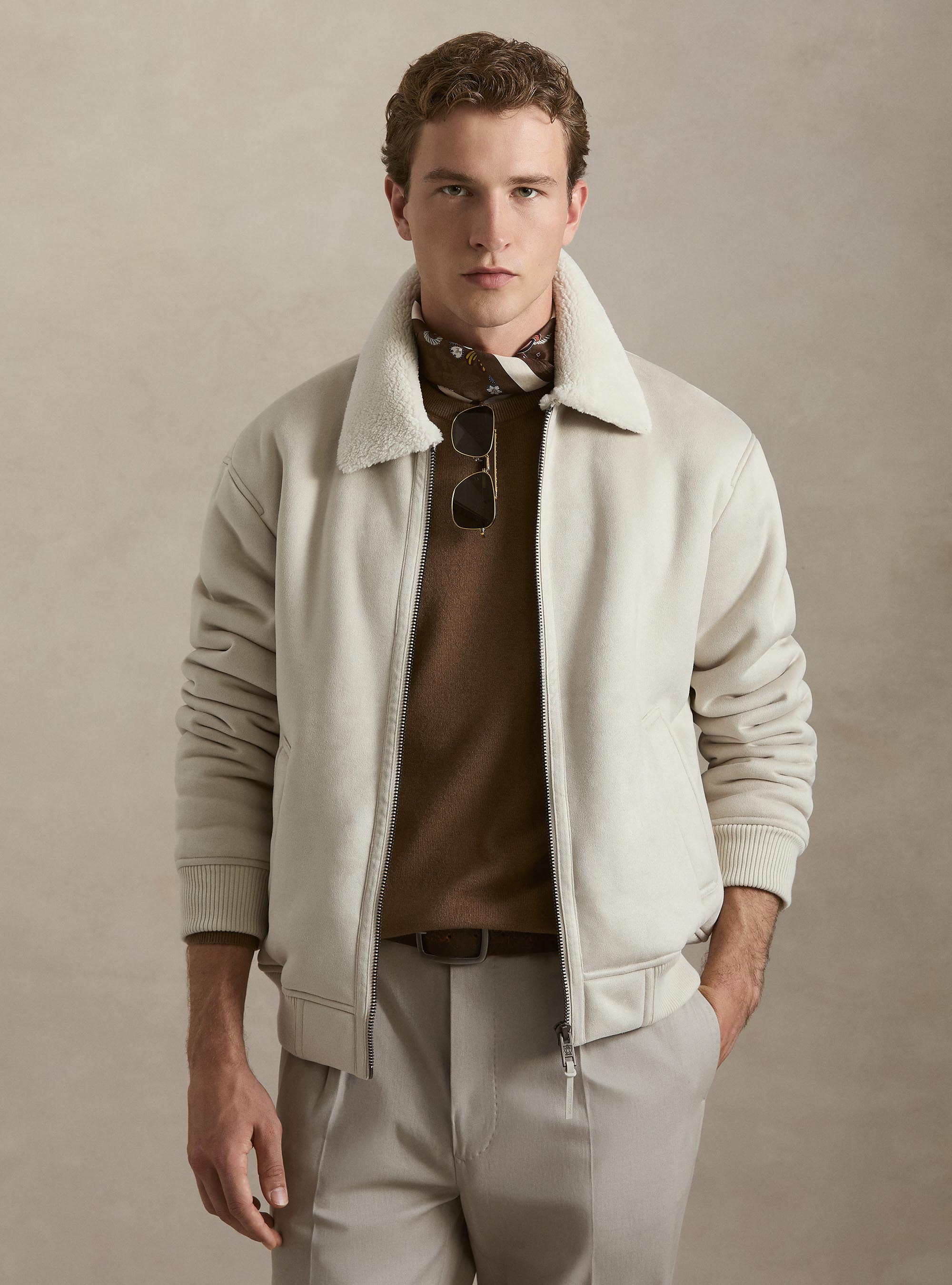 Suede-effect shearling, OFF-WHITE