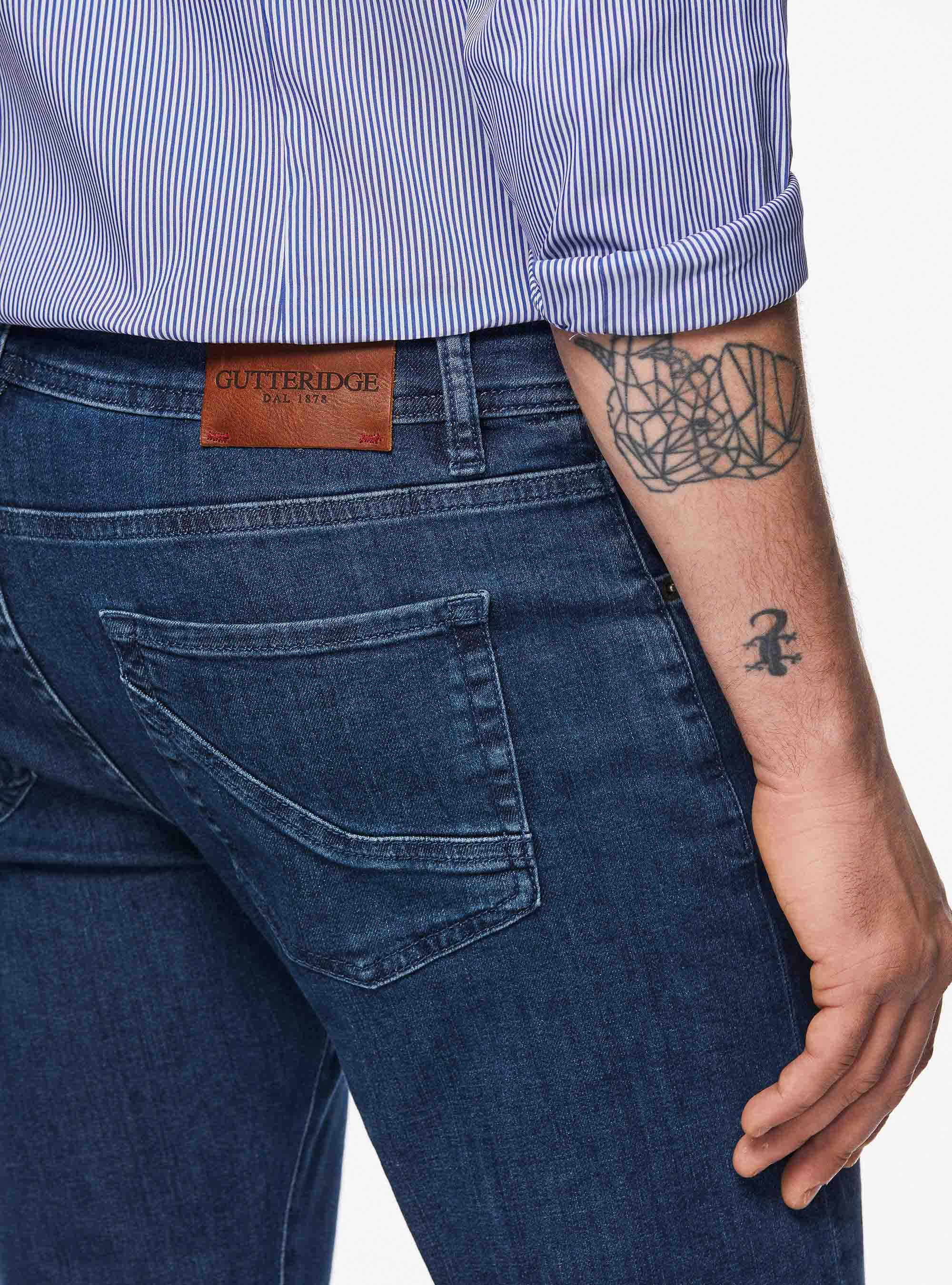 Pantaloni colorati in cotone stretch, BLU