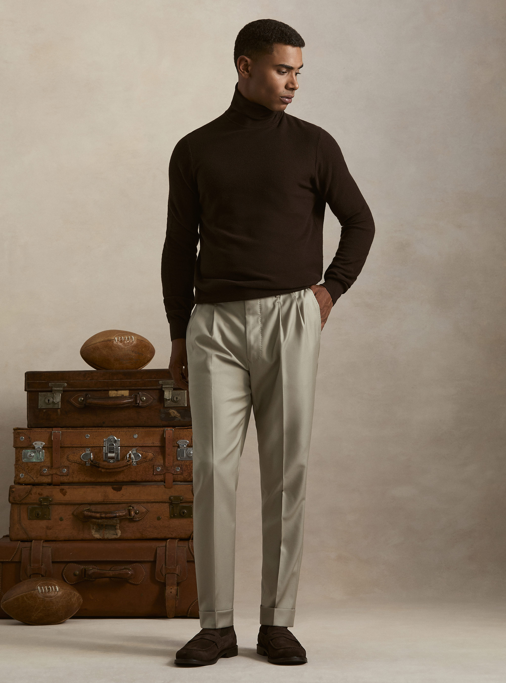 Waffelstrick-Rollkragenpullover, MARRONE 0507C