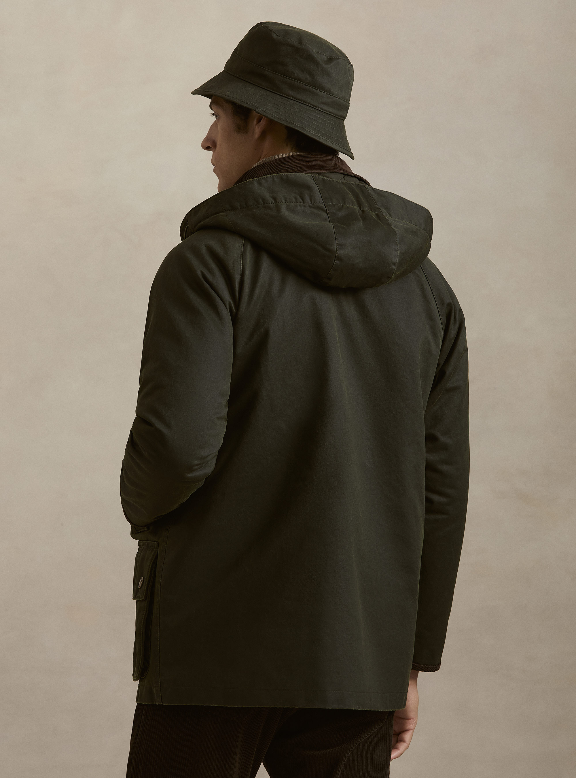 Chaqueta encerada en mezcla de algod&oacute;n, VERDE