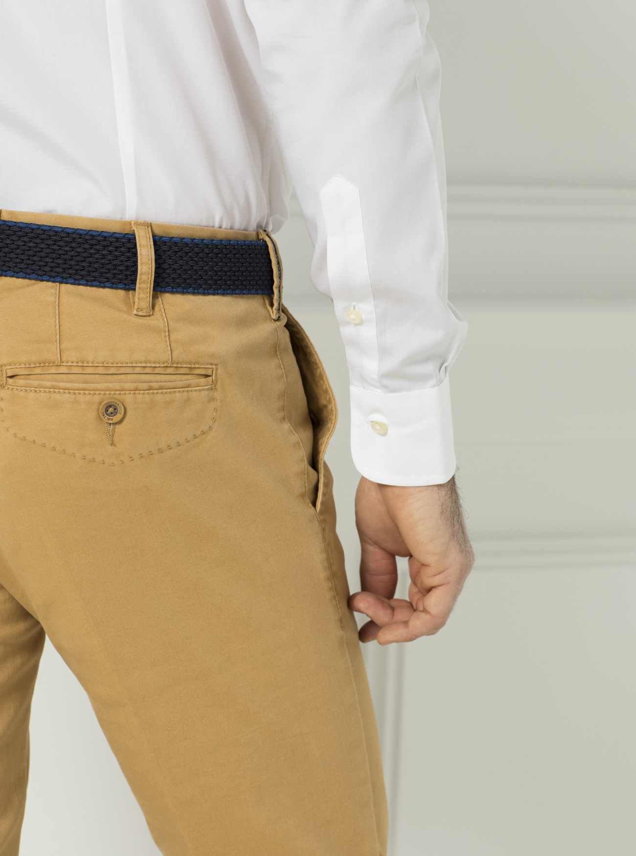 Camicia collo francese in cotone fil a fil, BIANCO