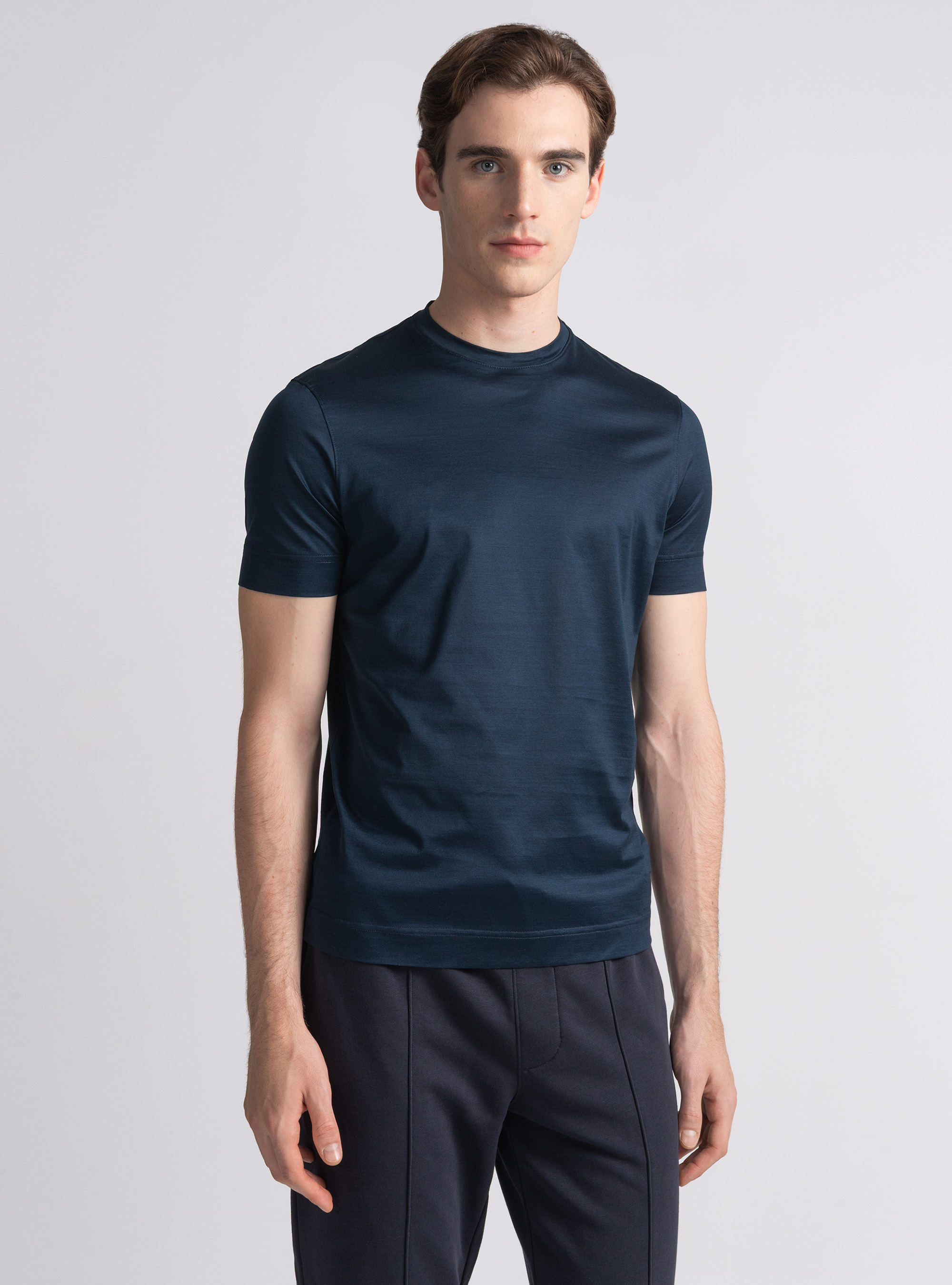 Kurz&auml;rmeliges T-Shirt aus schottischem Garn, NAVY 0218C