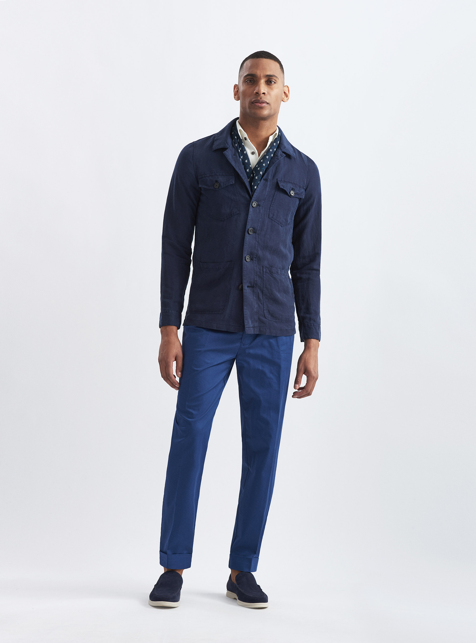 Giacca camicia in misto lino, BLU NAVY