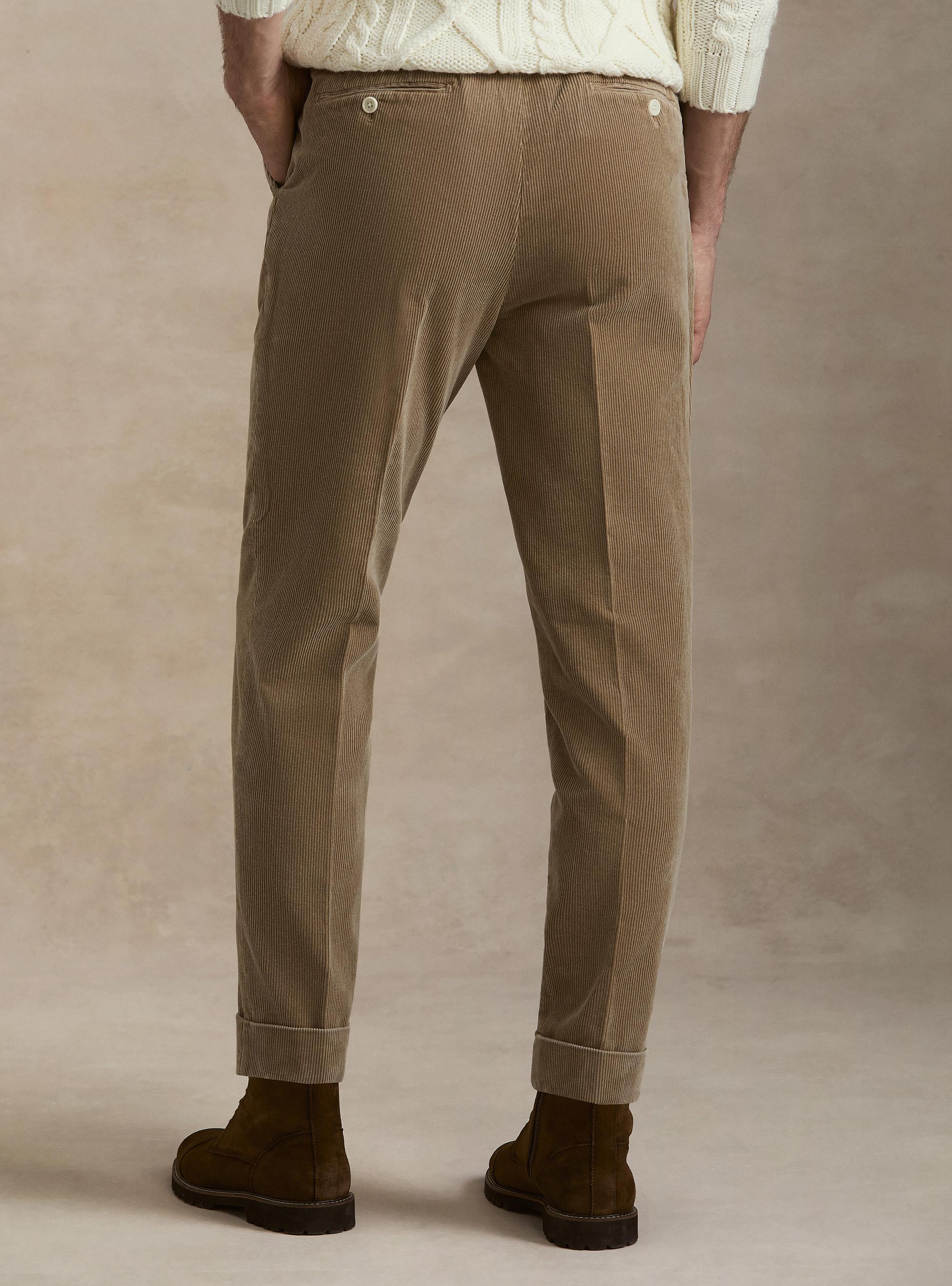 Pantaloni con pince in velluto, SABBIA