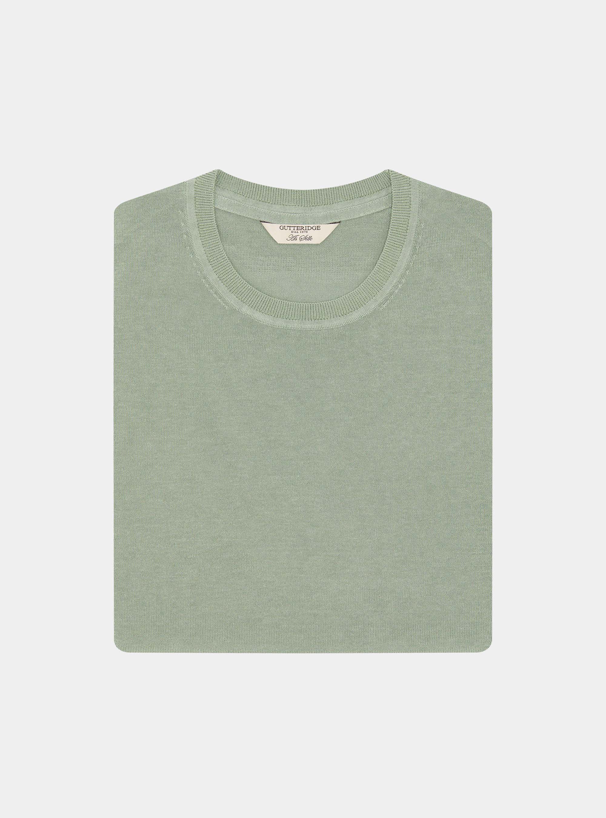 Maglia girocollo in cotone e seta, SALVIA 0602C