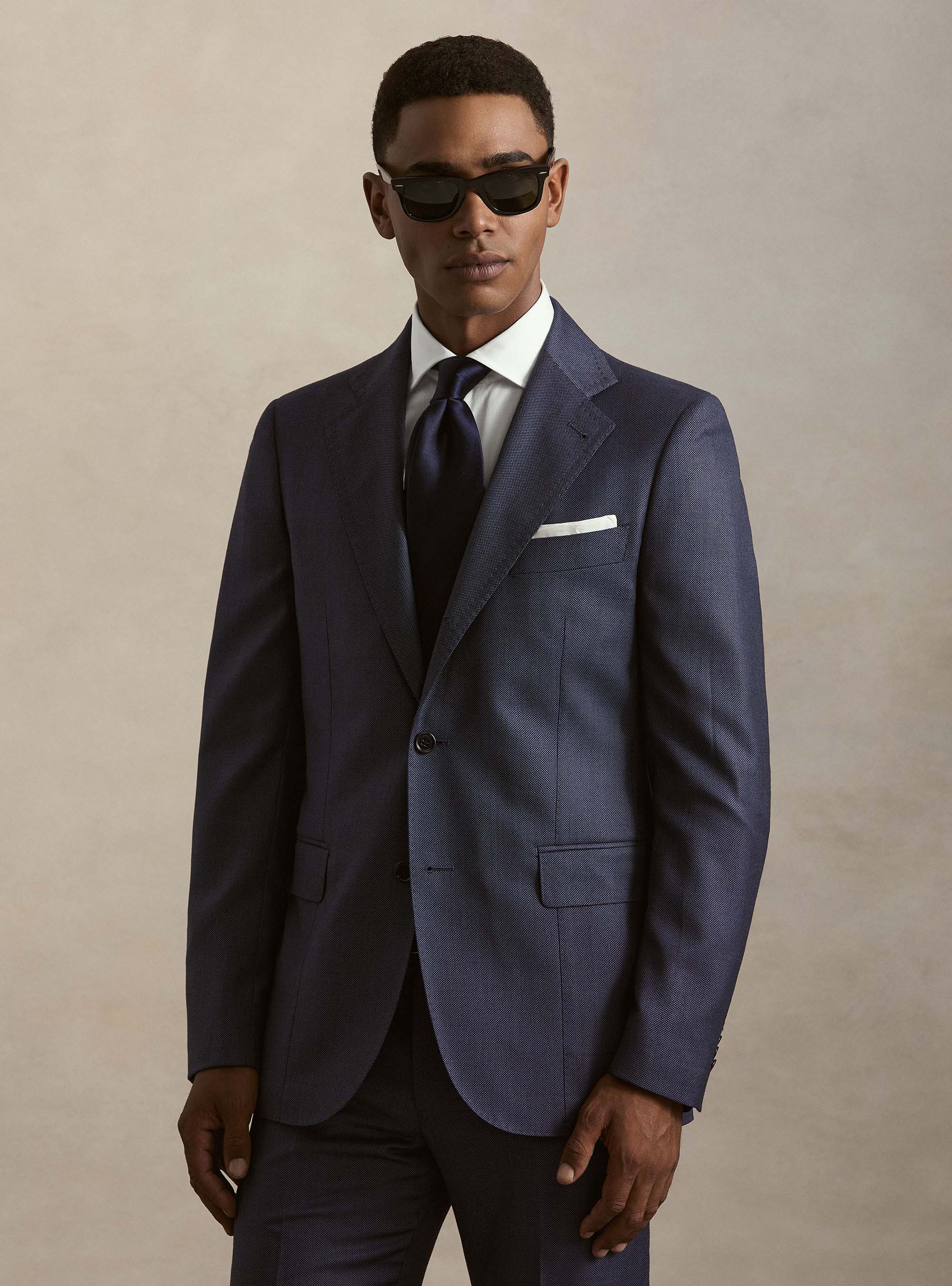 Pure wool bird's eye suit blazer by Vitale Barberis Canonico, INK