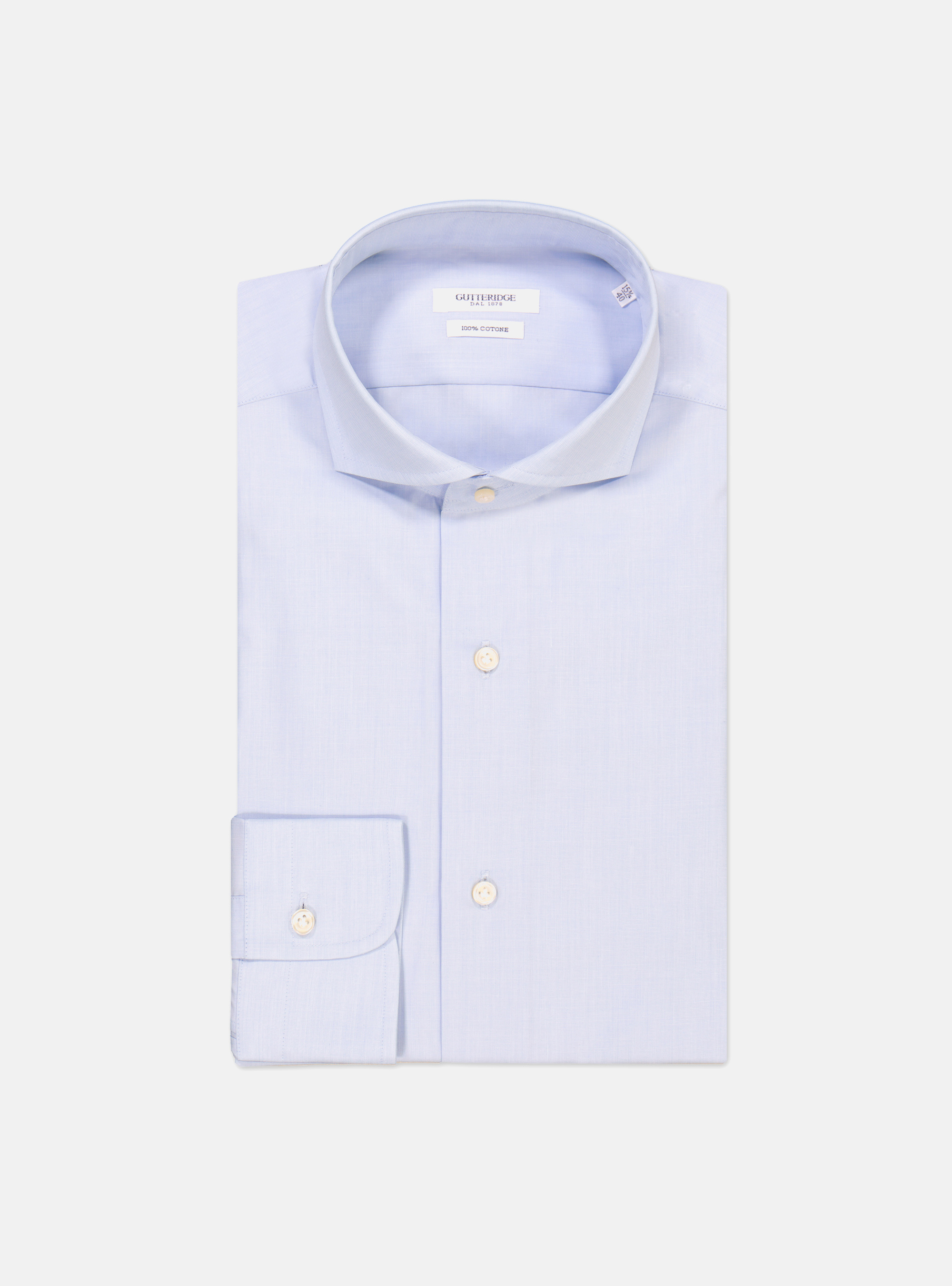 Camicia con collo francese in cotone fil a fil, AZZURRO