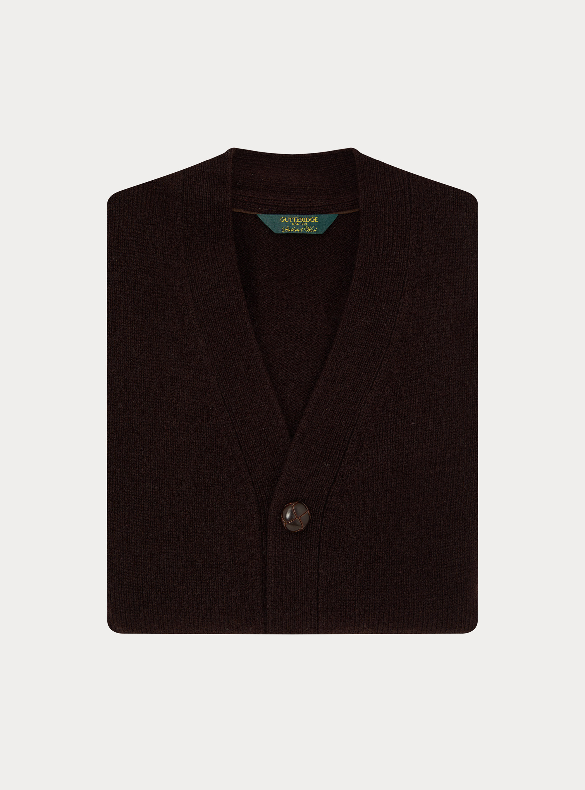 Shetland wool knitted cardigan, BROWN