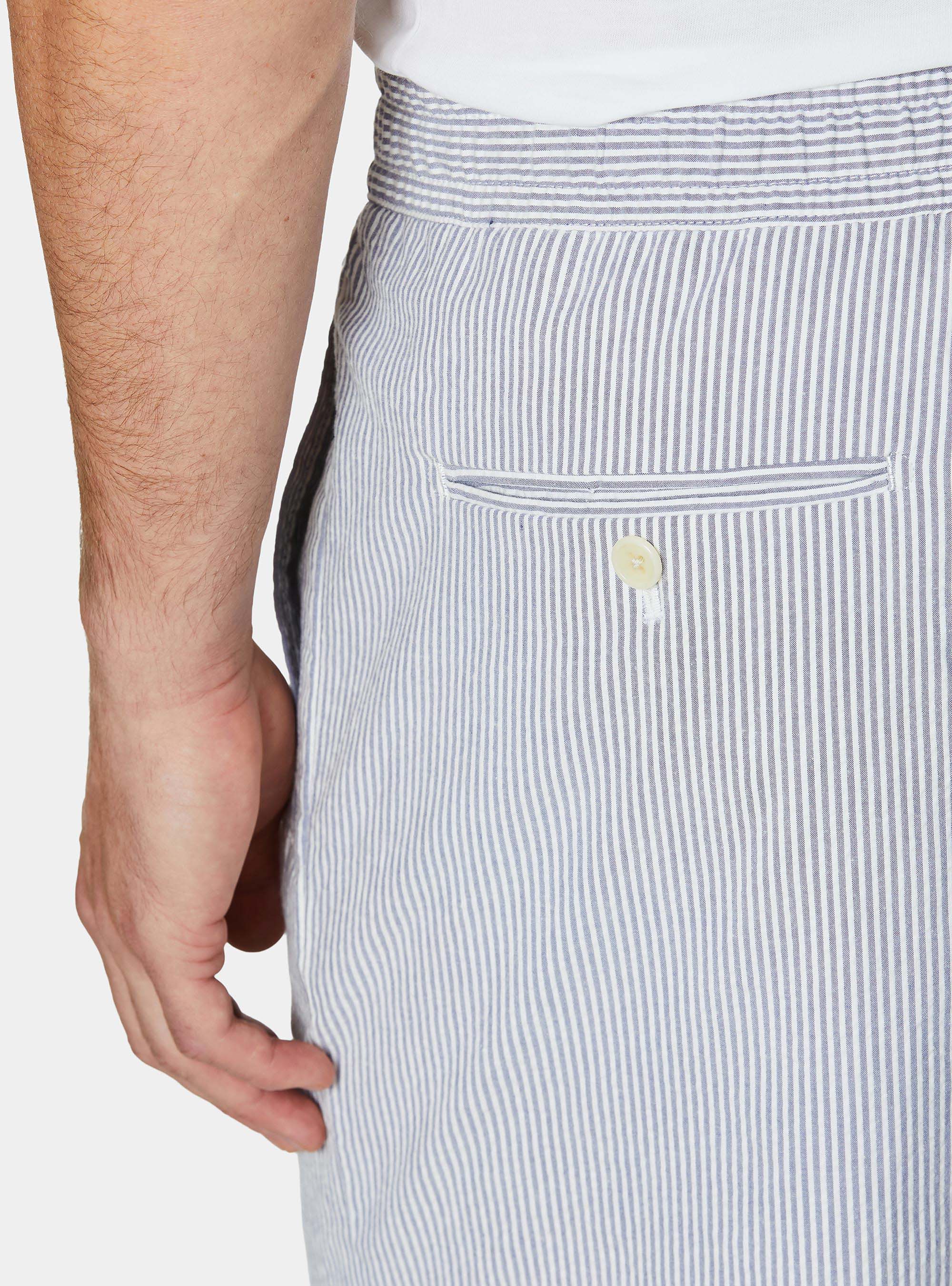 Bermudas de algod&oacute;n el&aacute;stico seersucker con cord&oacute;n, AZUL MEDIO