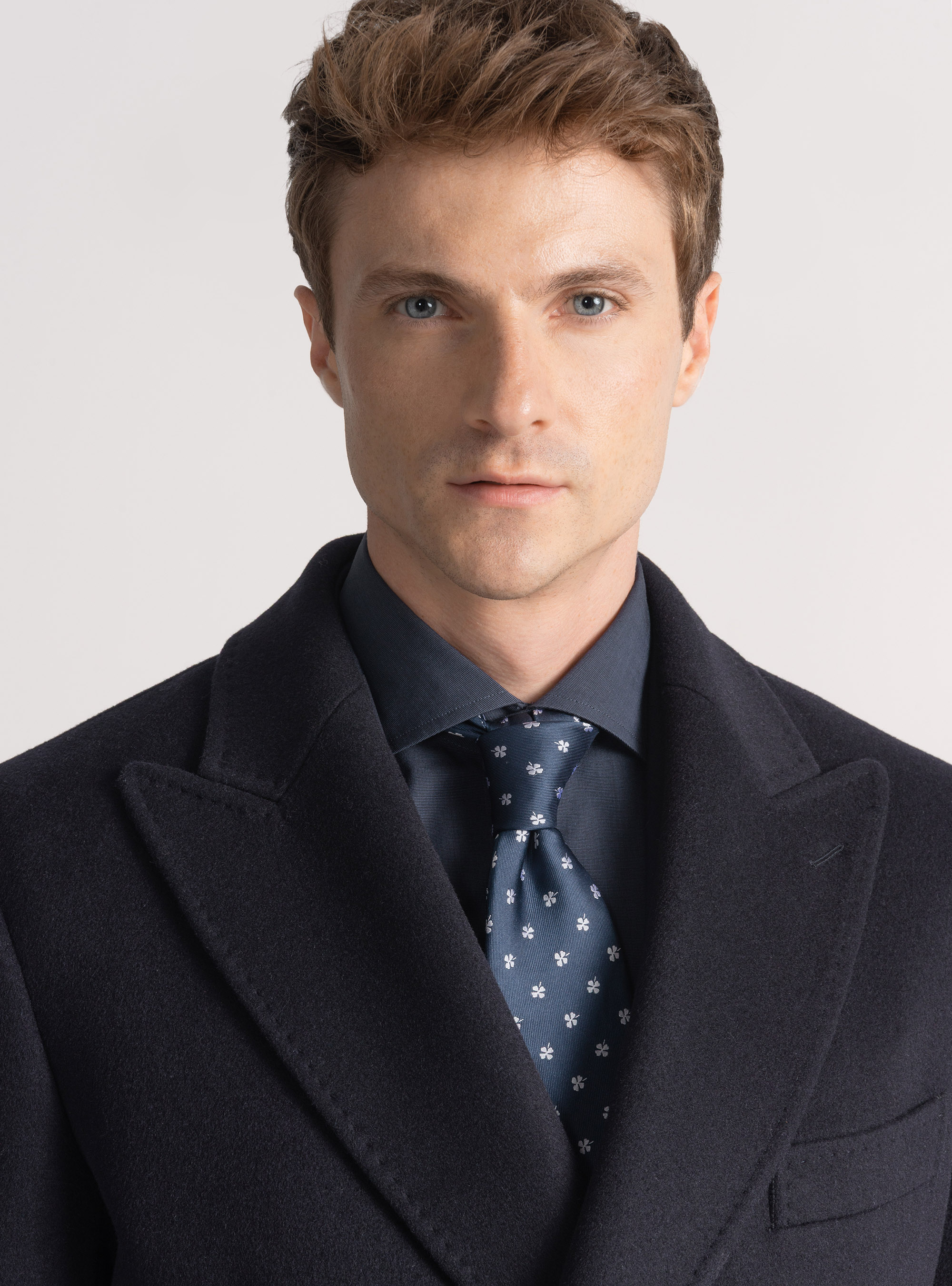 Wool and cashmere double-breasted coat, NAVY BLUE