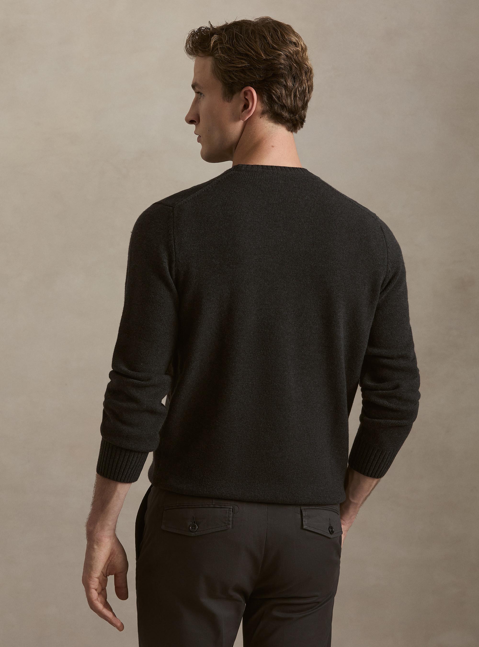 Maglia girocollo in misto lana e cashmere, ASFALTO