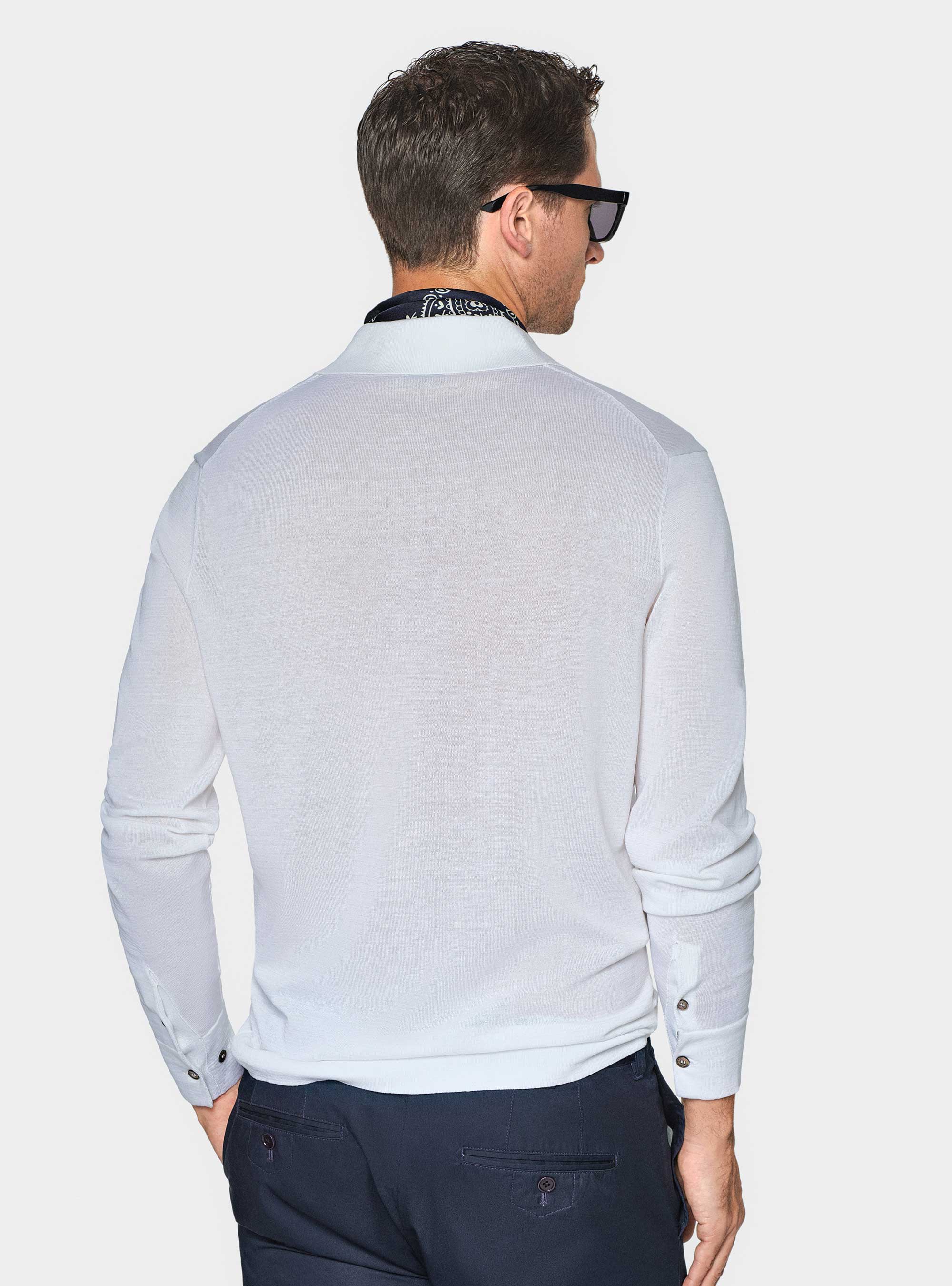 Polo de punto de algod&oacute;n y seda, BLANCO