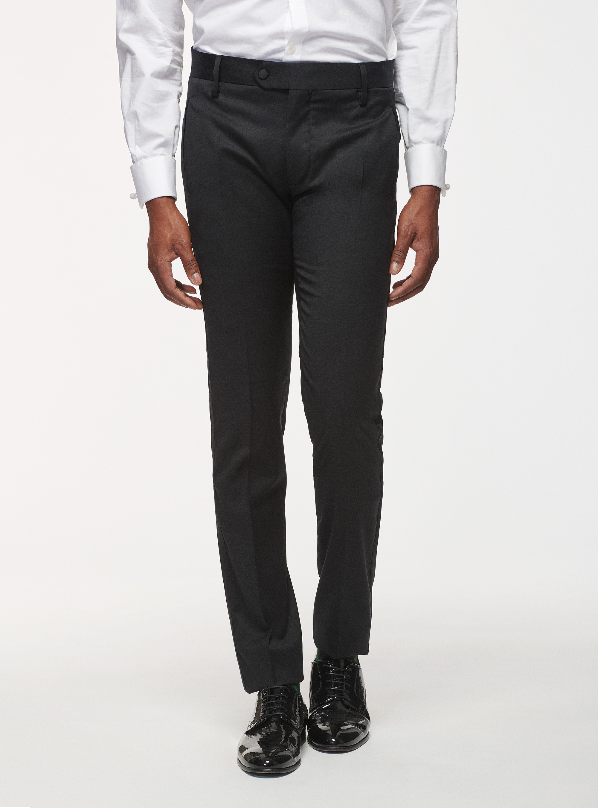 Pure Wool Tuxedo Trousers, BLACK