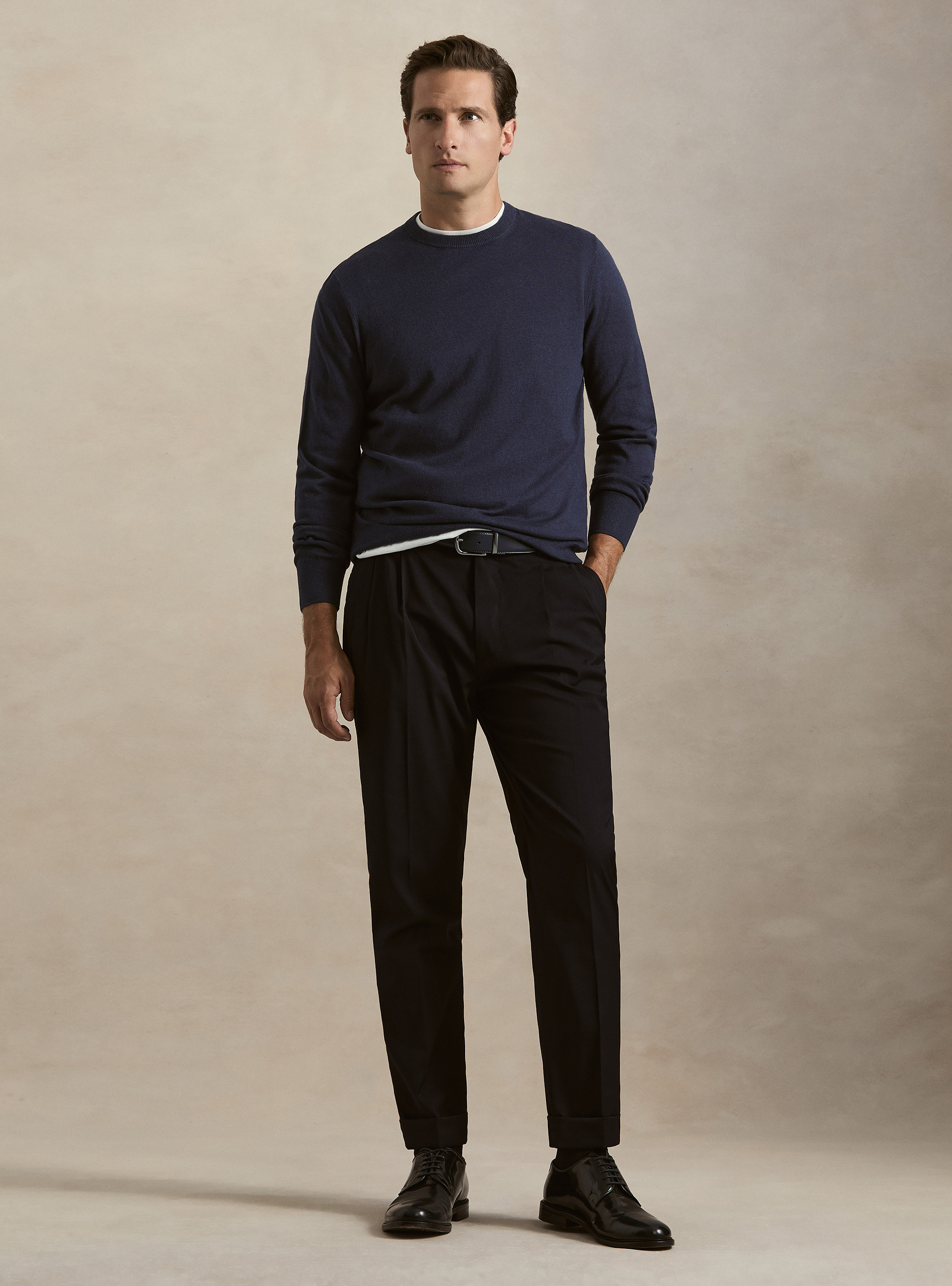 Pull col rond en coton, soie et cachemire, ENCRE