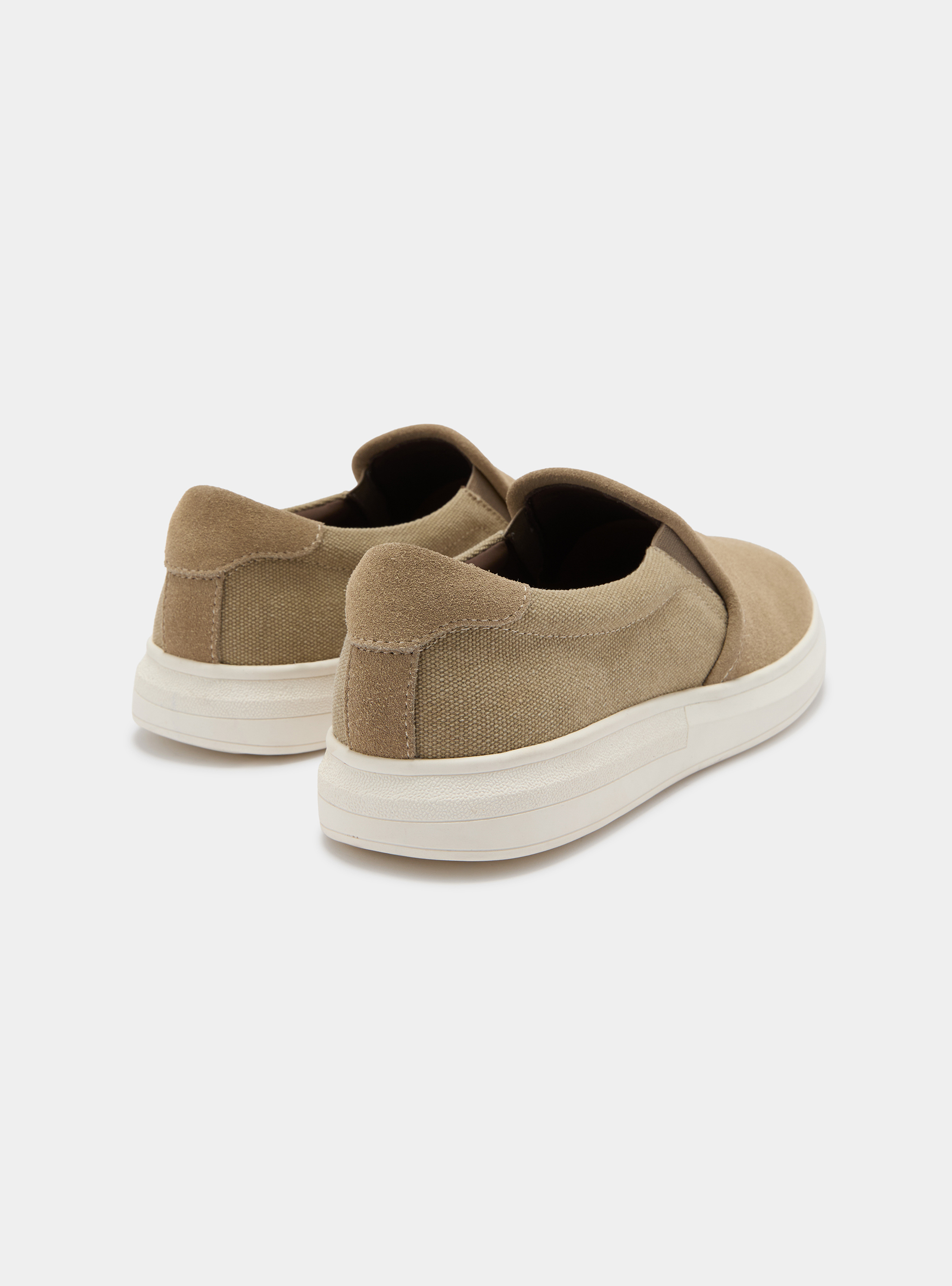 Suede and canvas slip-on, ECRU