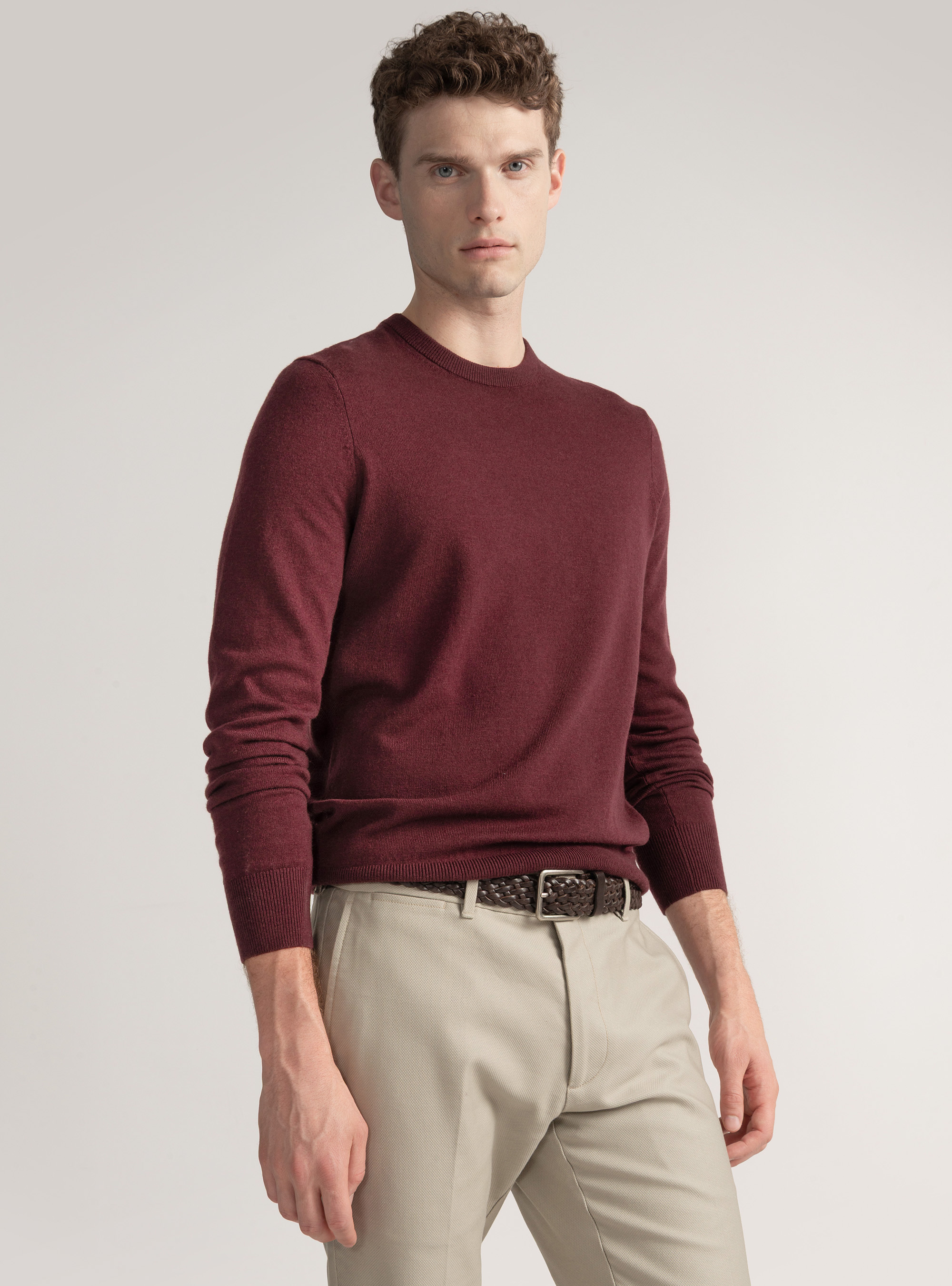Maglia girocollo in misto lana, BORDEAUX