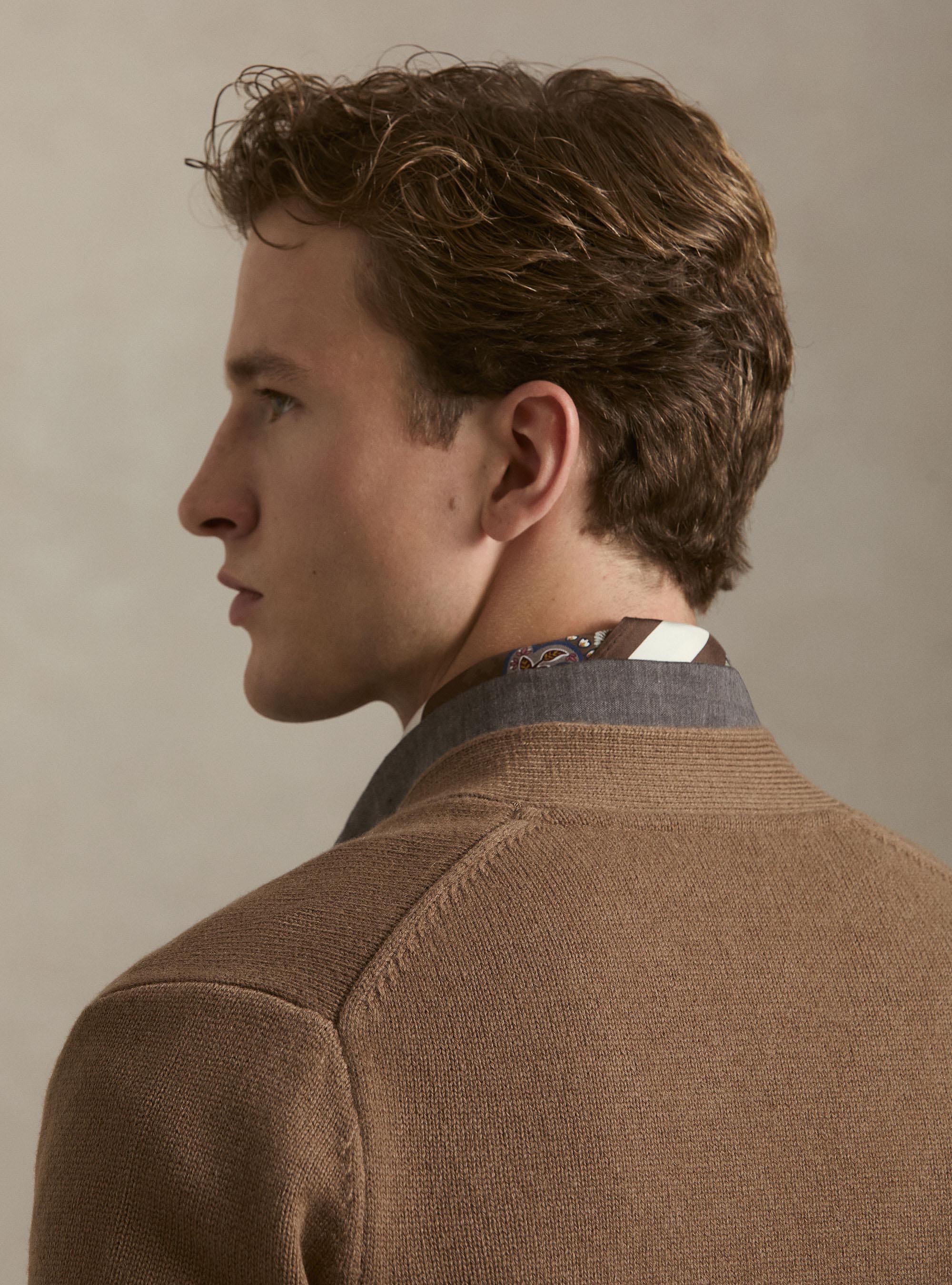 Button-up wool and cashmere cardigan, HAZELNUT