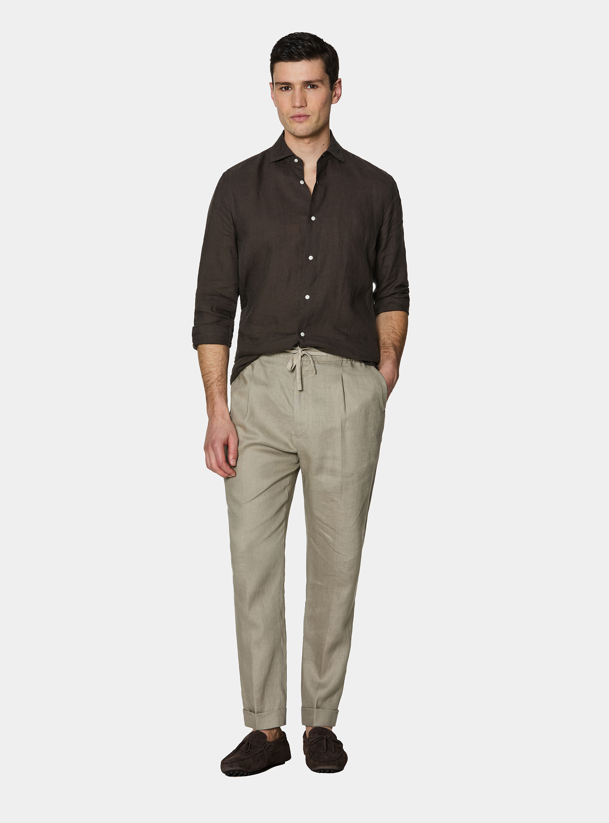 Camisa de lino puro, MARRON