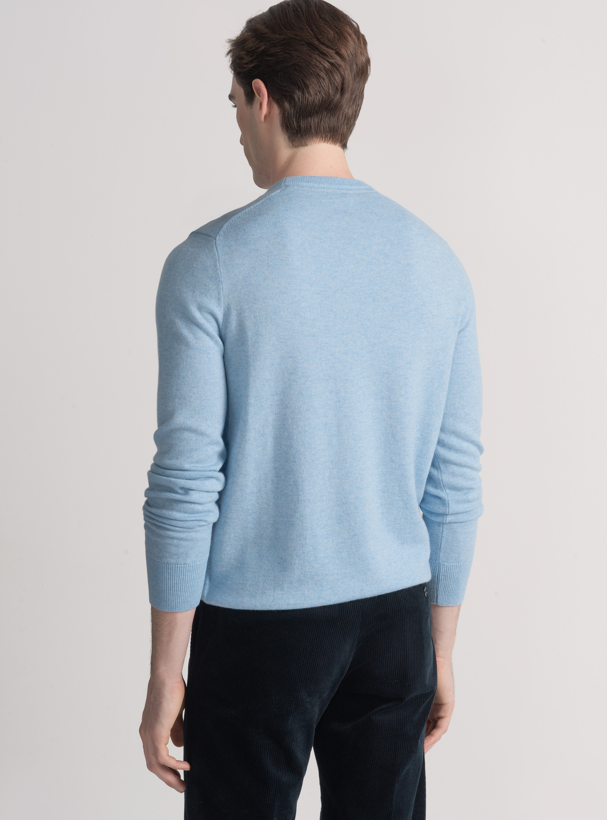 Maglia girocollo in misto lana, AZZURRO POLVERE 0283C