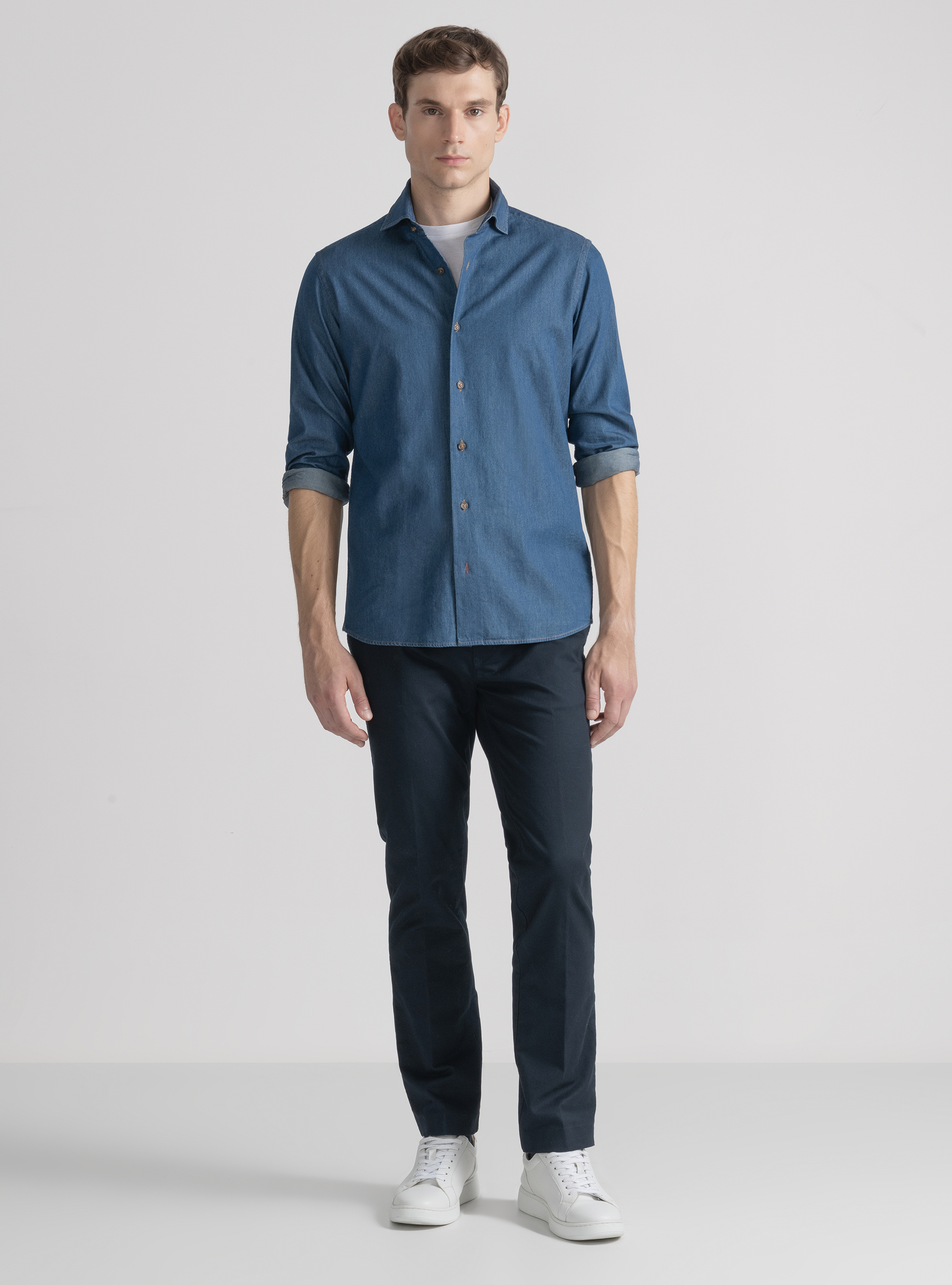 Pantal&oacute;n chino slim fit de sarga el&aacute;stica, AZUL MARINO