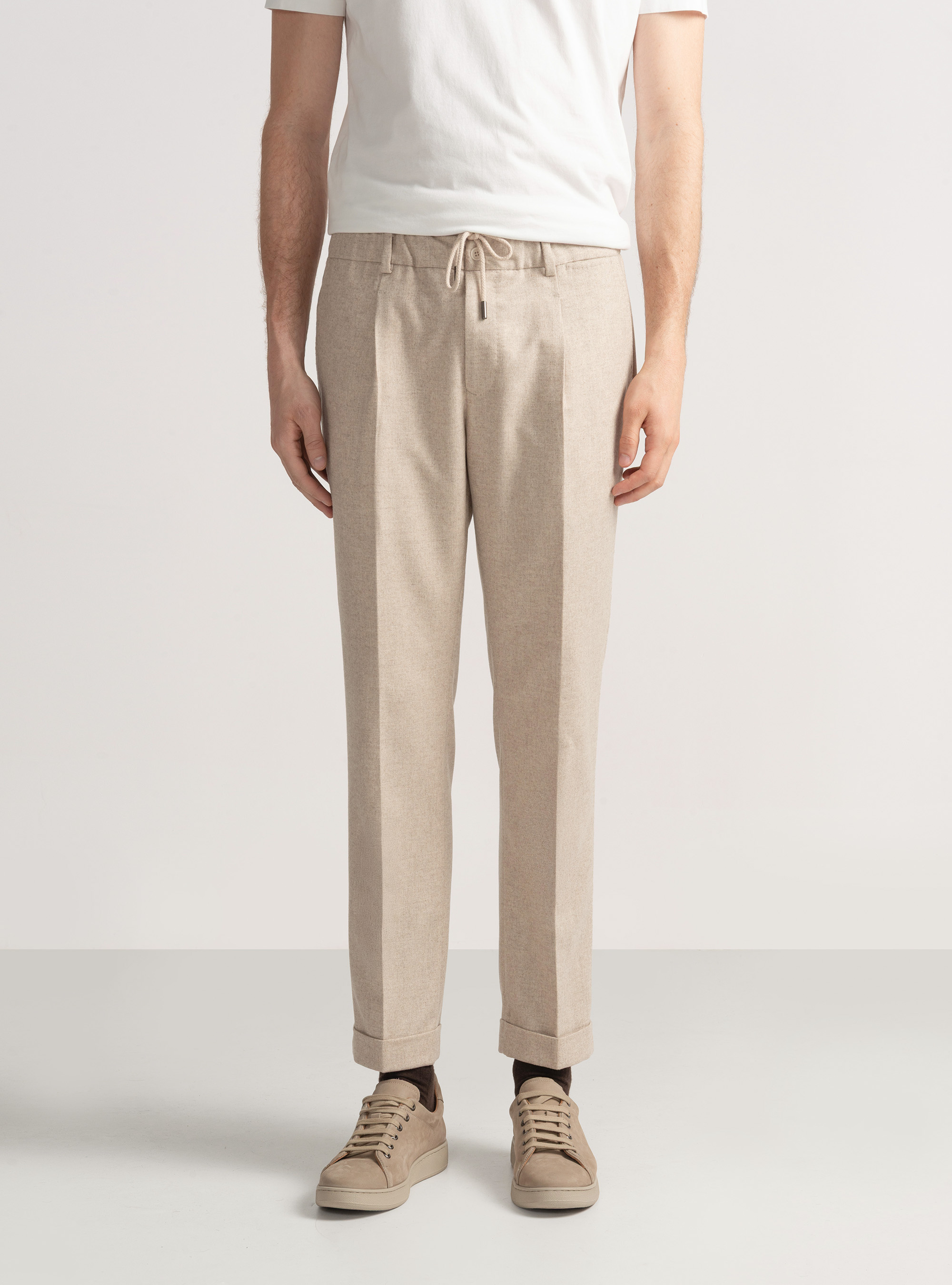 Pantal&oacute;n ligero con pinzas y cord&oacute;n en mezcla de lana, CRUDO