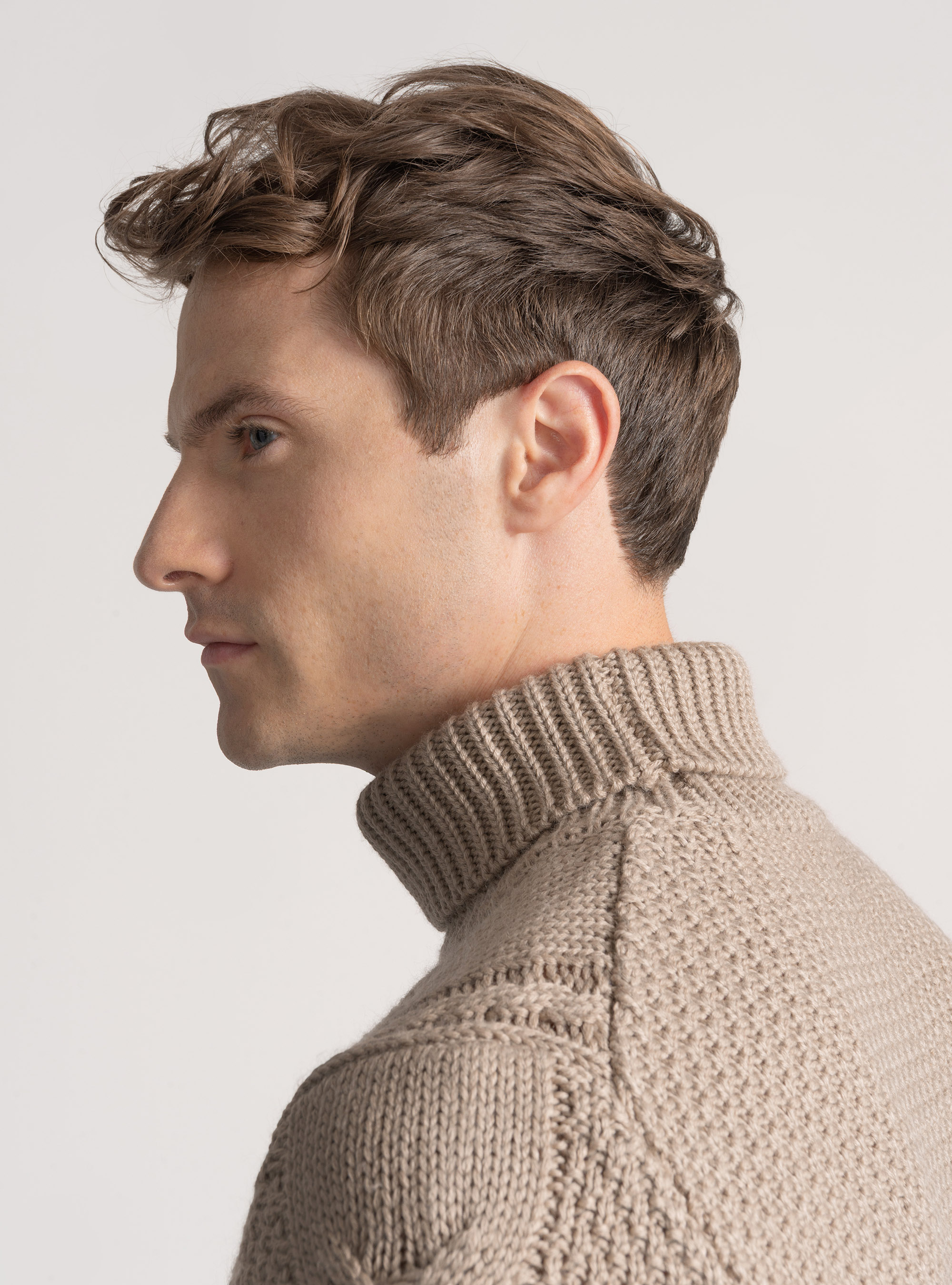 Wool-blend turtleneck sweater with braid, SAND