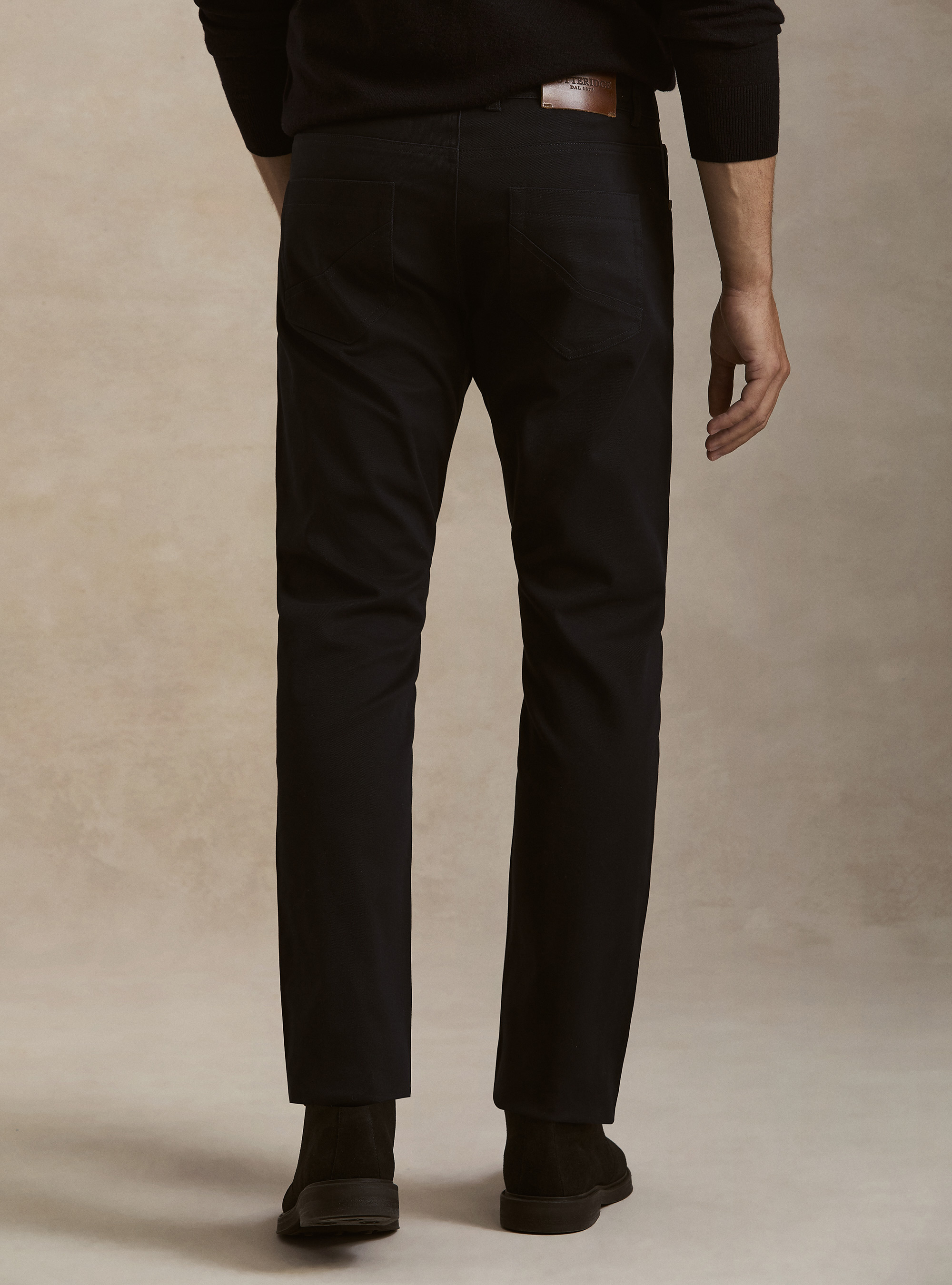 Pantalon 5 poches en m&eacute;lange coton armur&eacute;, BLEU MARINE