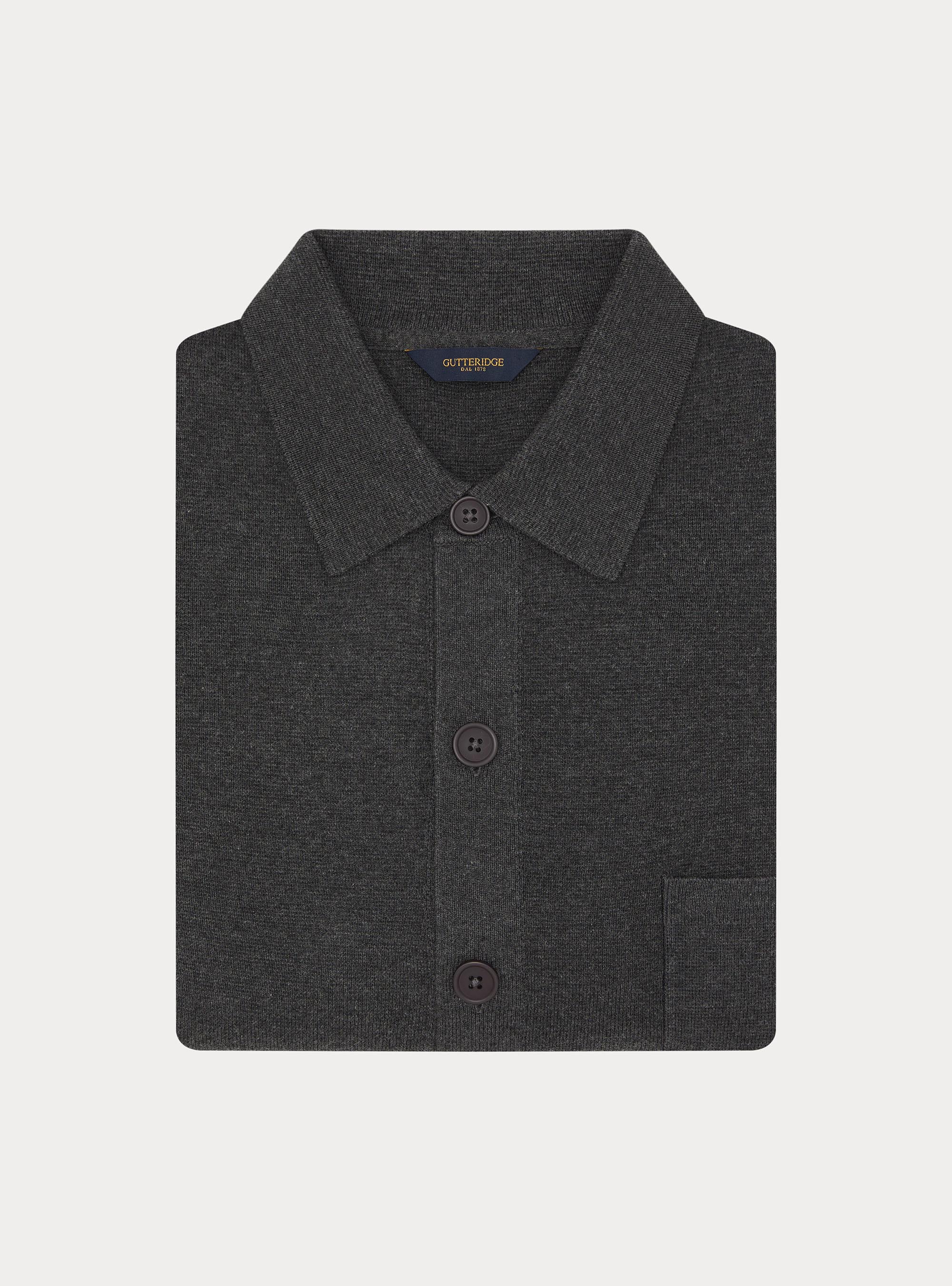 Cardigan in maglia di misto cotone con colletto, GRIGIO SCURO 0125C