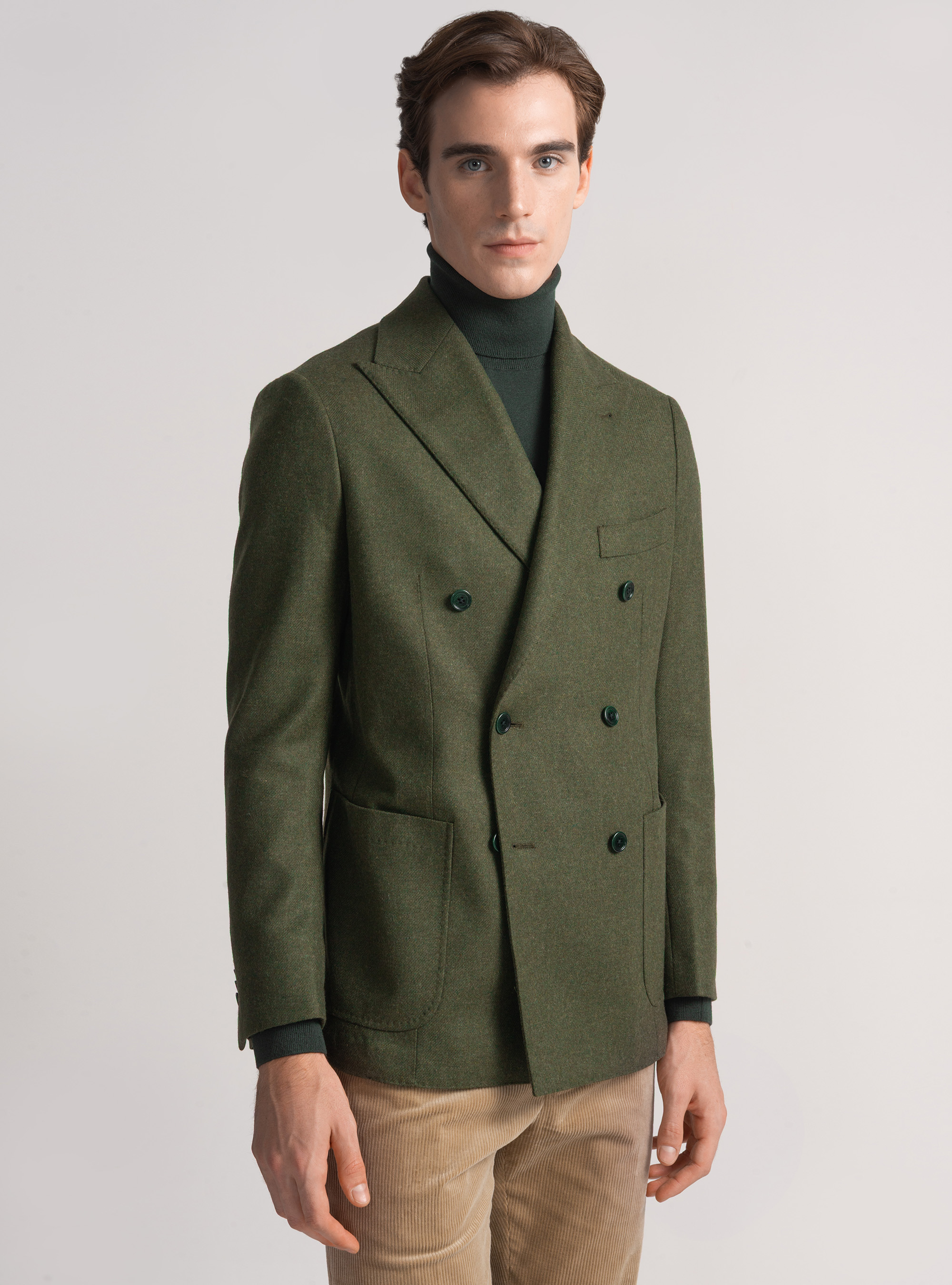 Double-breasted flannel blazer, GREEN