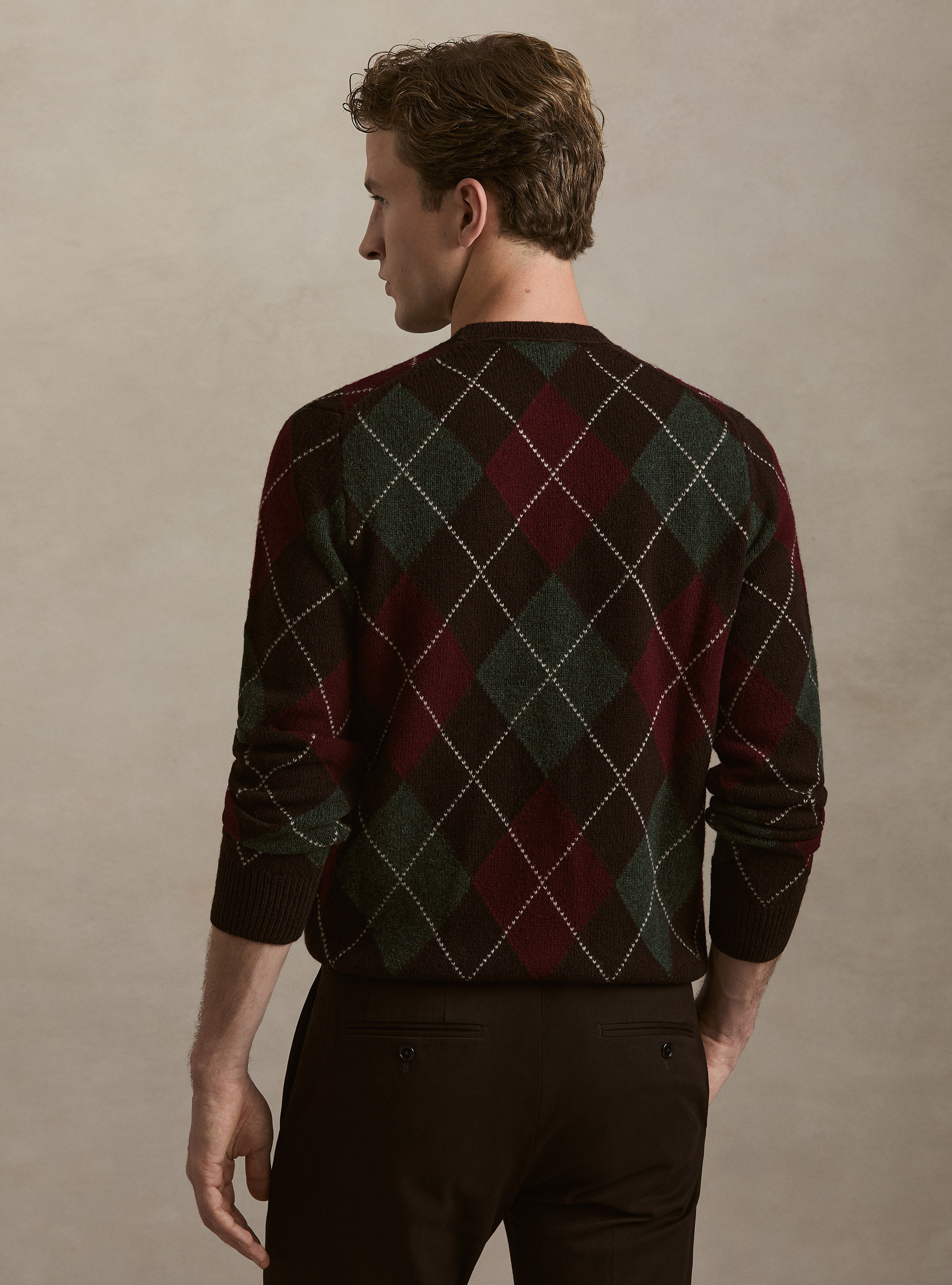 Punto intarsia integral de lana de Shetland, MARRON