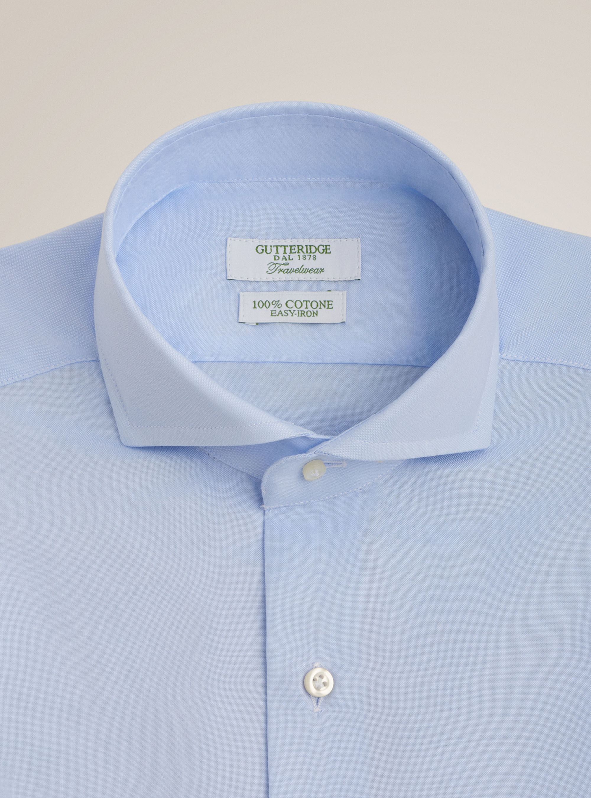 Camisa de viaje con cuello franc&eacute;s en algod&oacute;n oxford, CELESTE