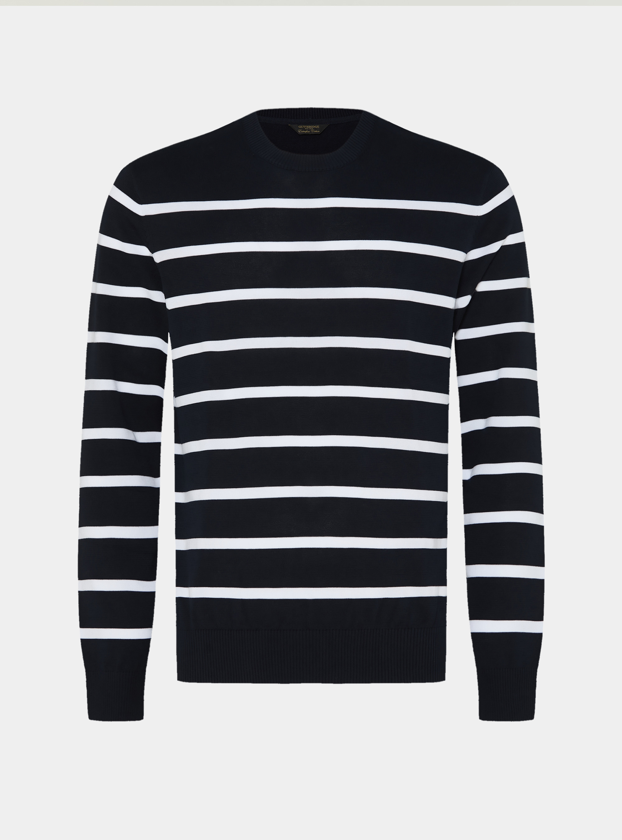 Maglia girocollo in cotone extrafine rigato, BLU NAVY