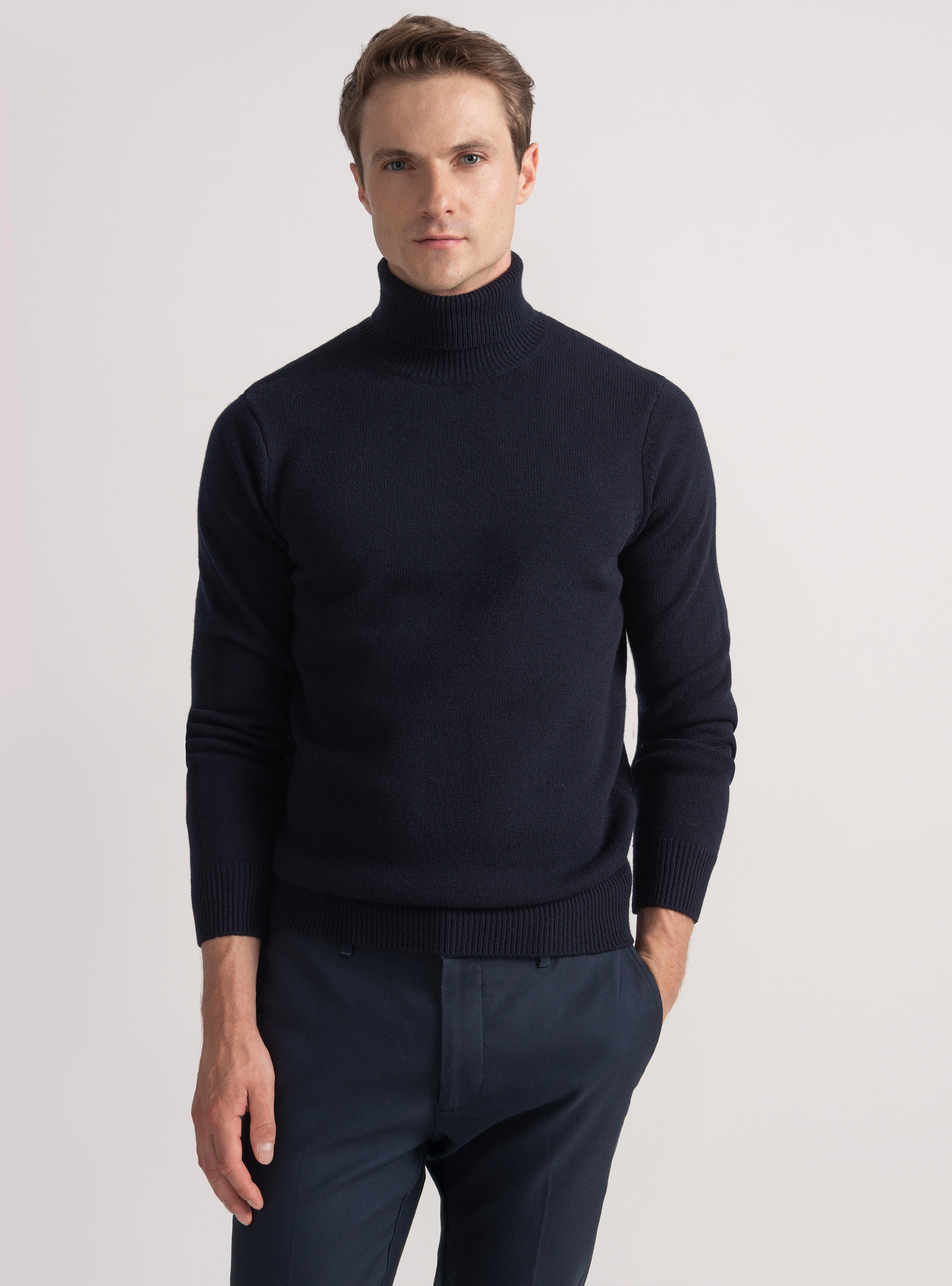 Maglia collo alto in lana merino, BLU NAVY
