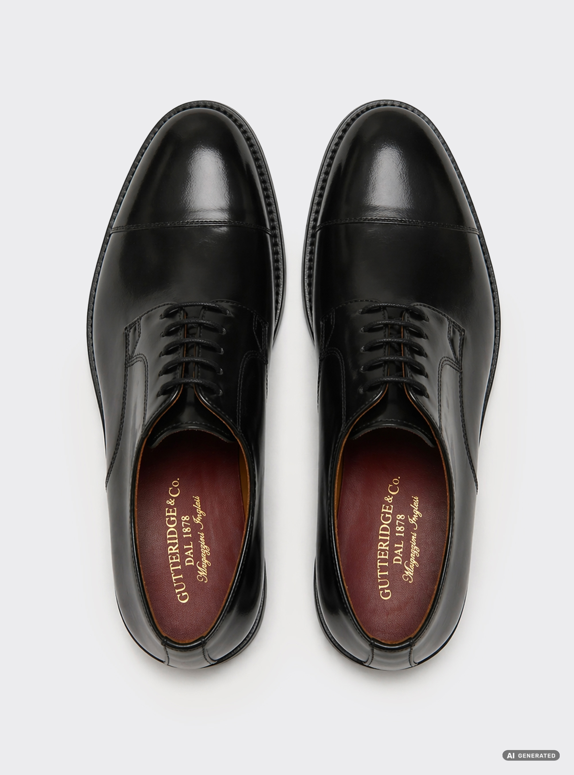 Polished leather cap-toe Derby shoes, BLACK