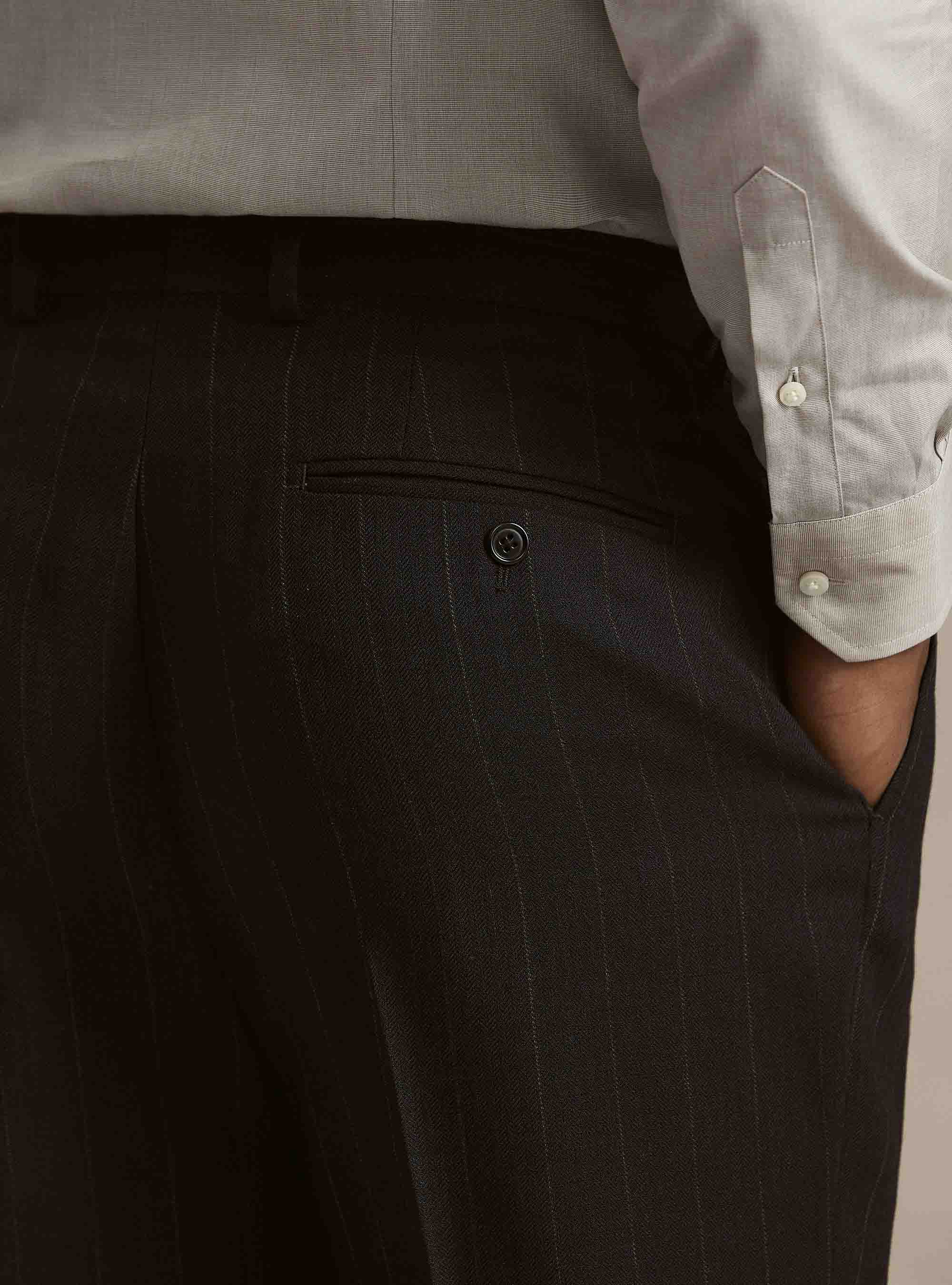 Herringbone pure wool pleated trousers, NAVY BLUE