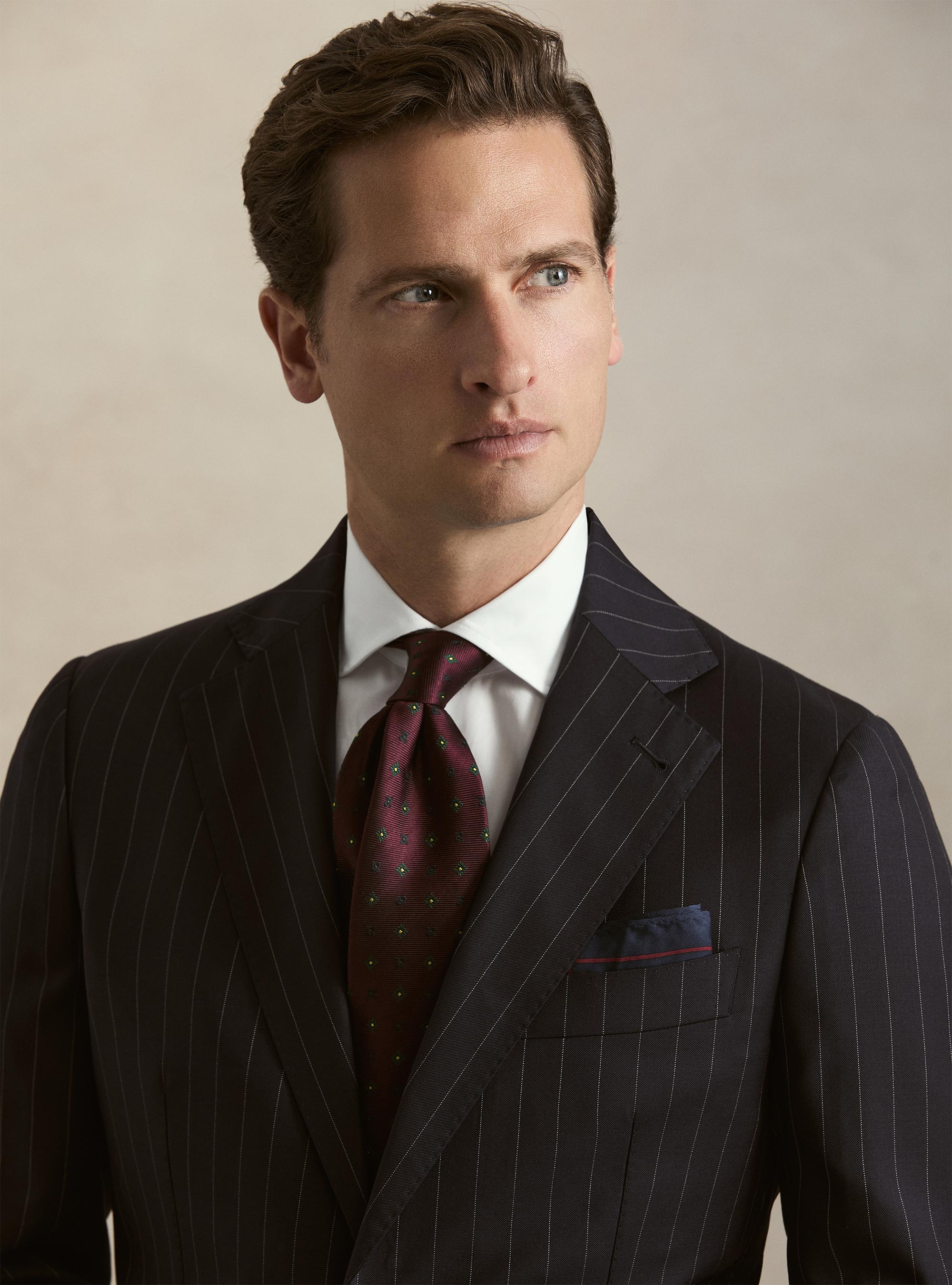 Americana de traje de raya diplom&aacute;tica en pura lana Vitale Barberis Canonico, AZUL MARINO