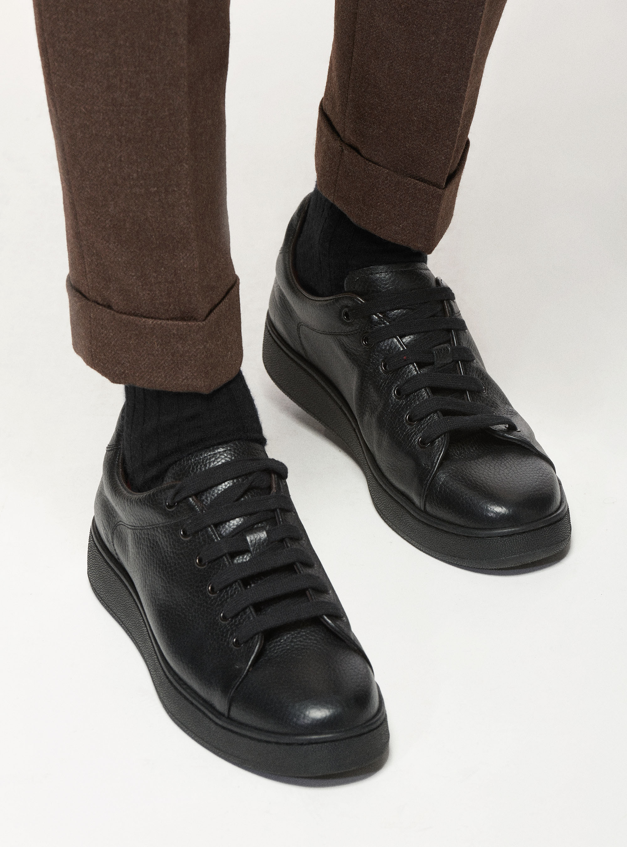 Grained leather trainers, BLACK