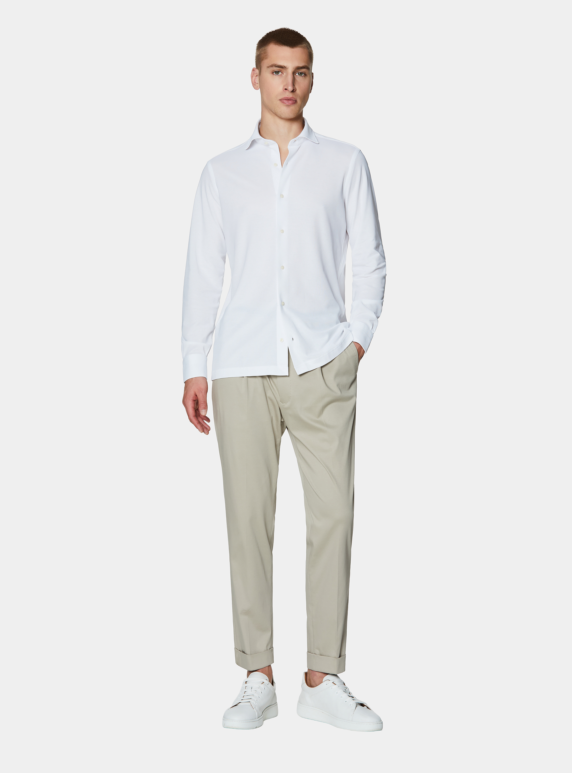 GT01 pique cotton blend polo shirt, WHITE