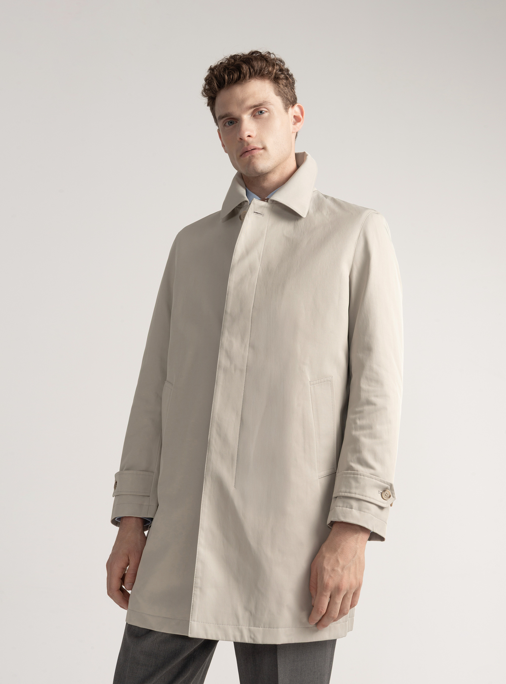 Padded technical raincoat in cotton blend, ECRU