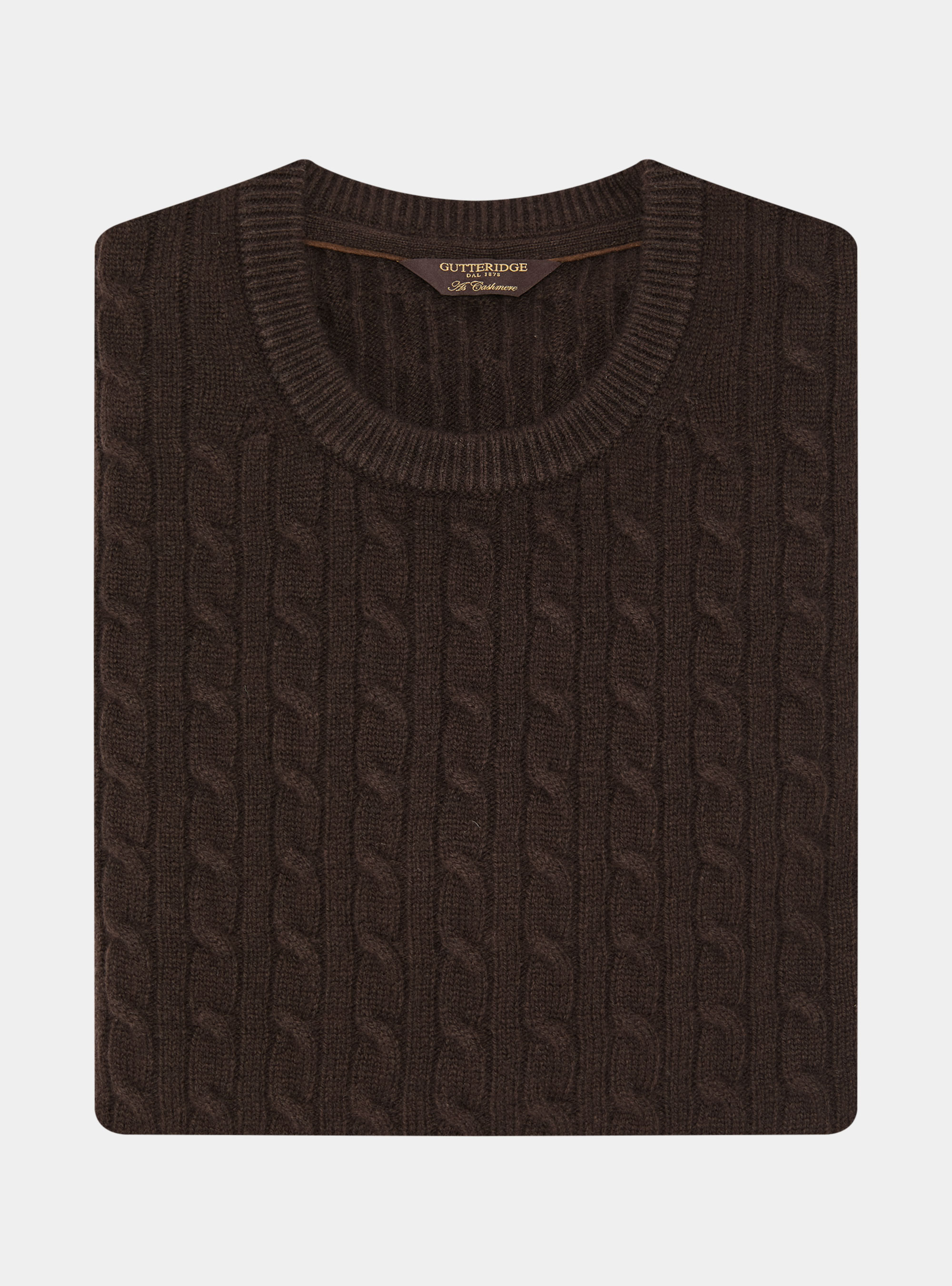 Maglia girocollo con treccia in lana e cashmere, MARRONE